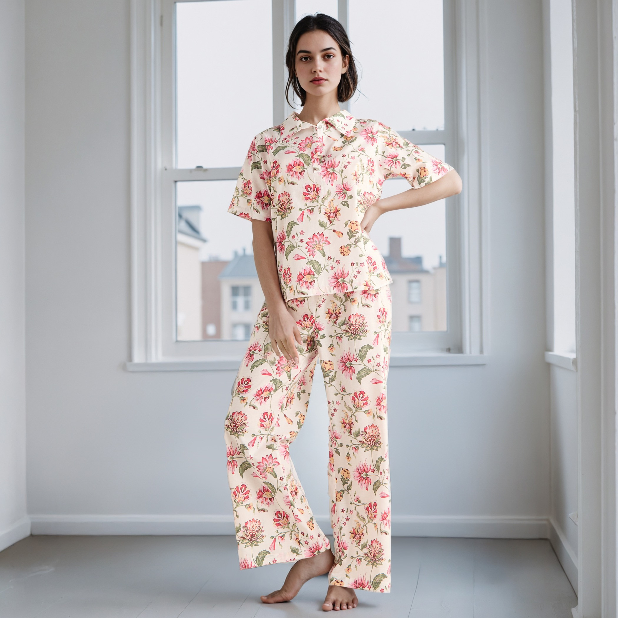 Floral Print Cotton Pyjama Set-women-clothing-nightwear-pyjamas-longsets-image-1