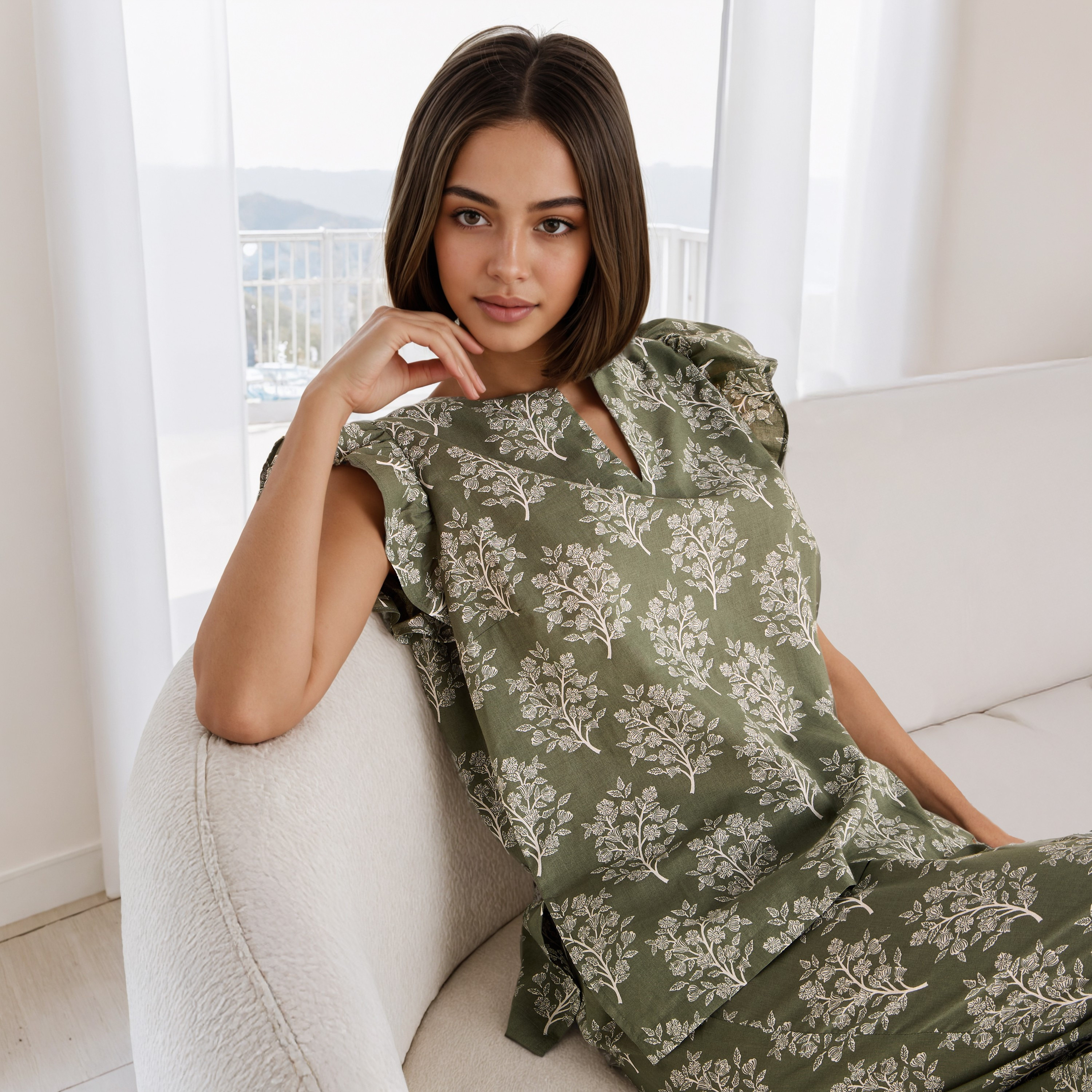 طقم بيجاما قطن بأكمام كشكش وطبعات-women-clothing-nightwear-pyjamas-longsets-image-2