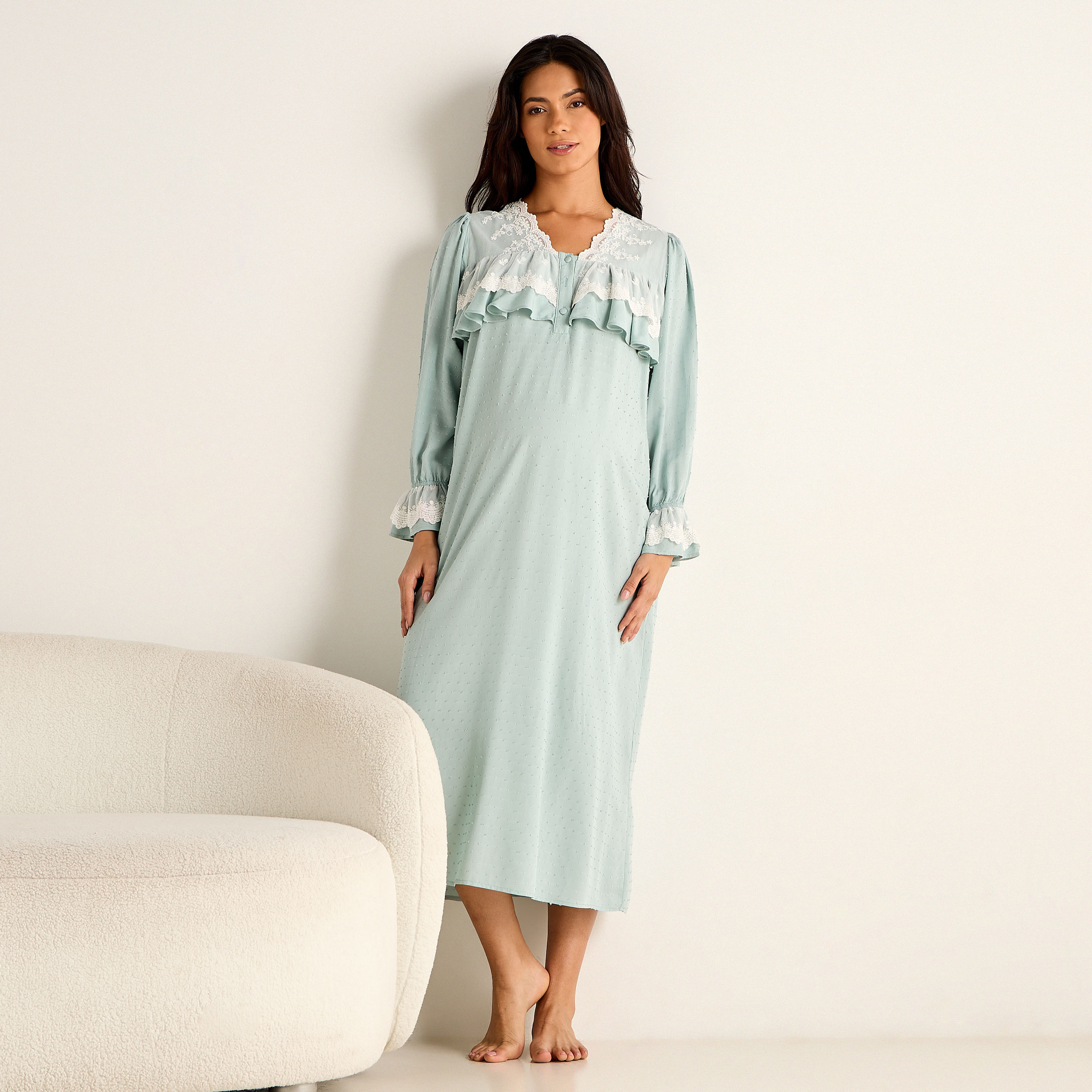 Lace Trim Maternity Night Dress-women-clothing-maternity-nightwear-image-2