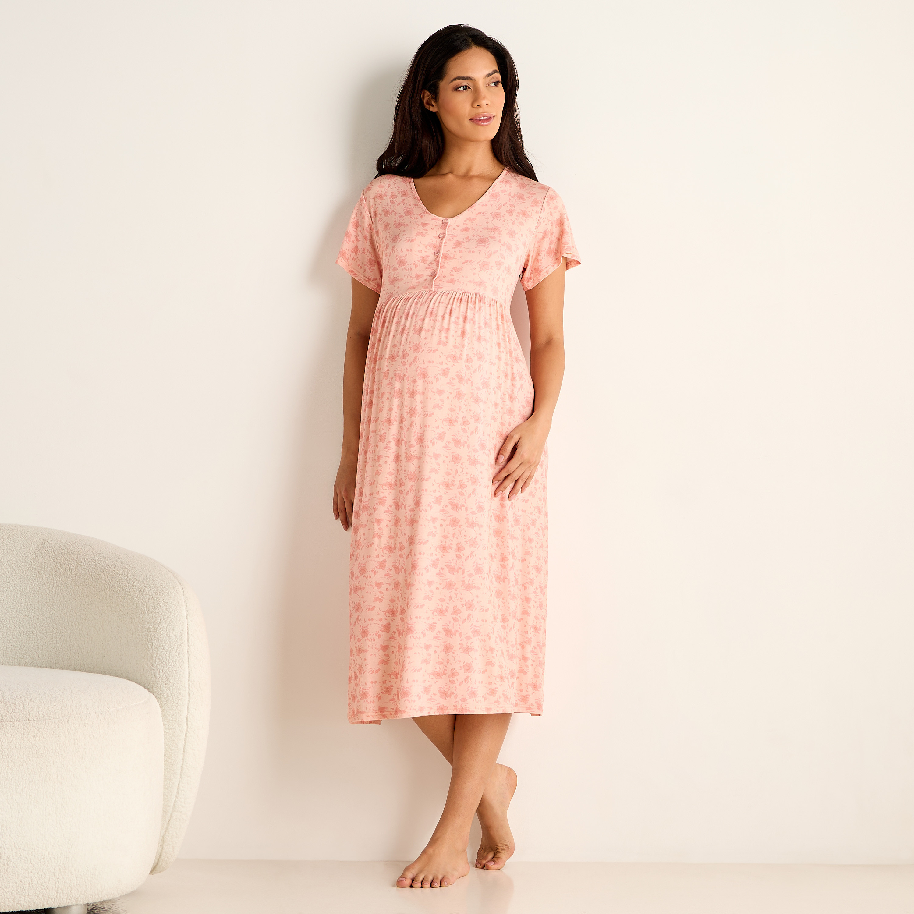 Floral Print Maternity Night Dress-women-clothing-maternity-nightwear-image-2