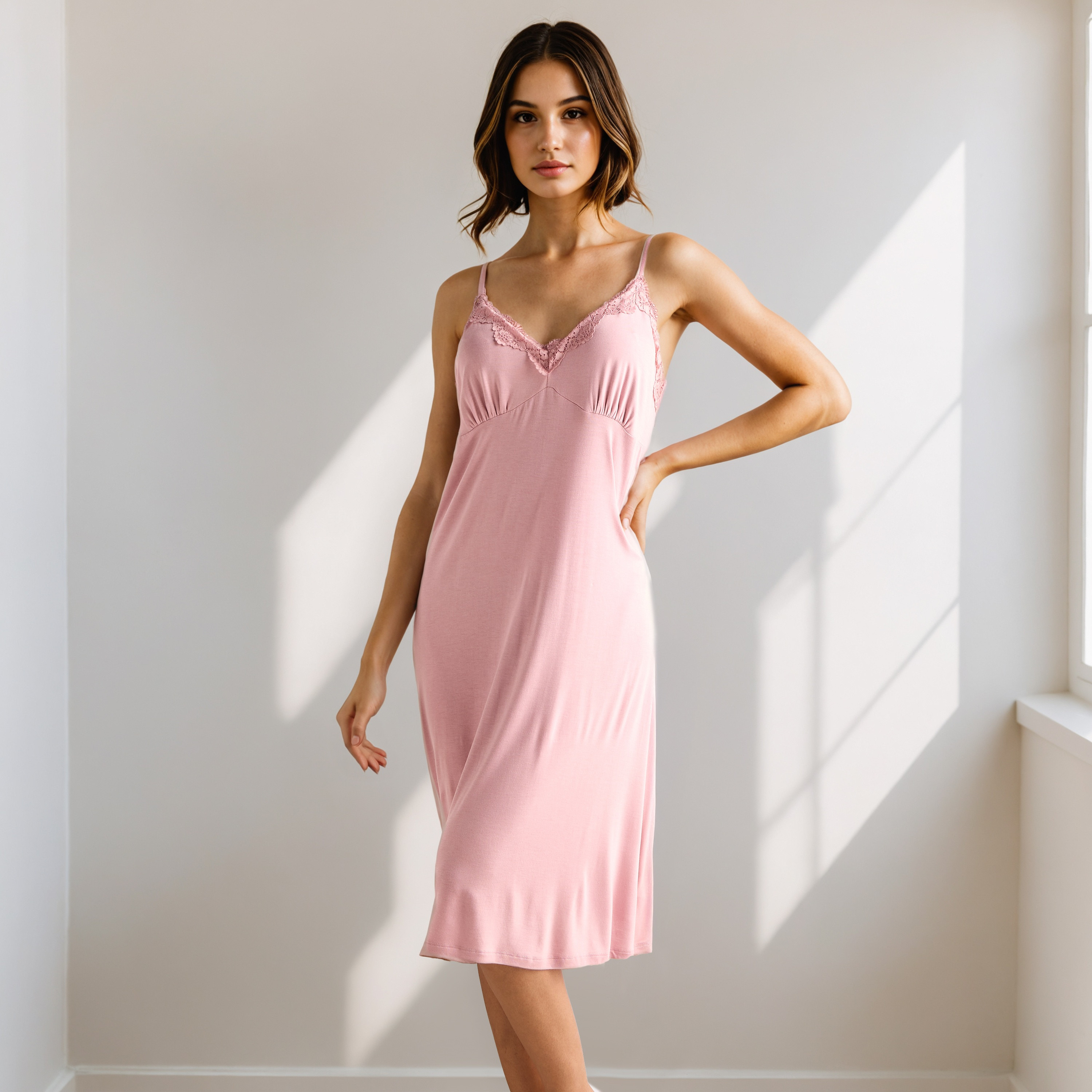 Lace Trim Slip Dress with Robe-women-clothing-nightwear-nighties-image-2