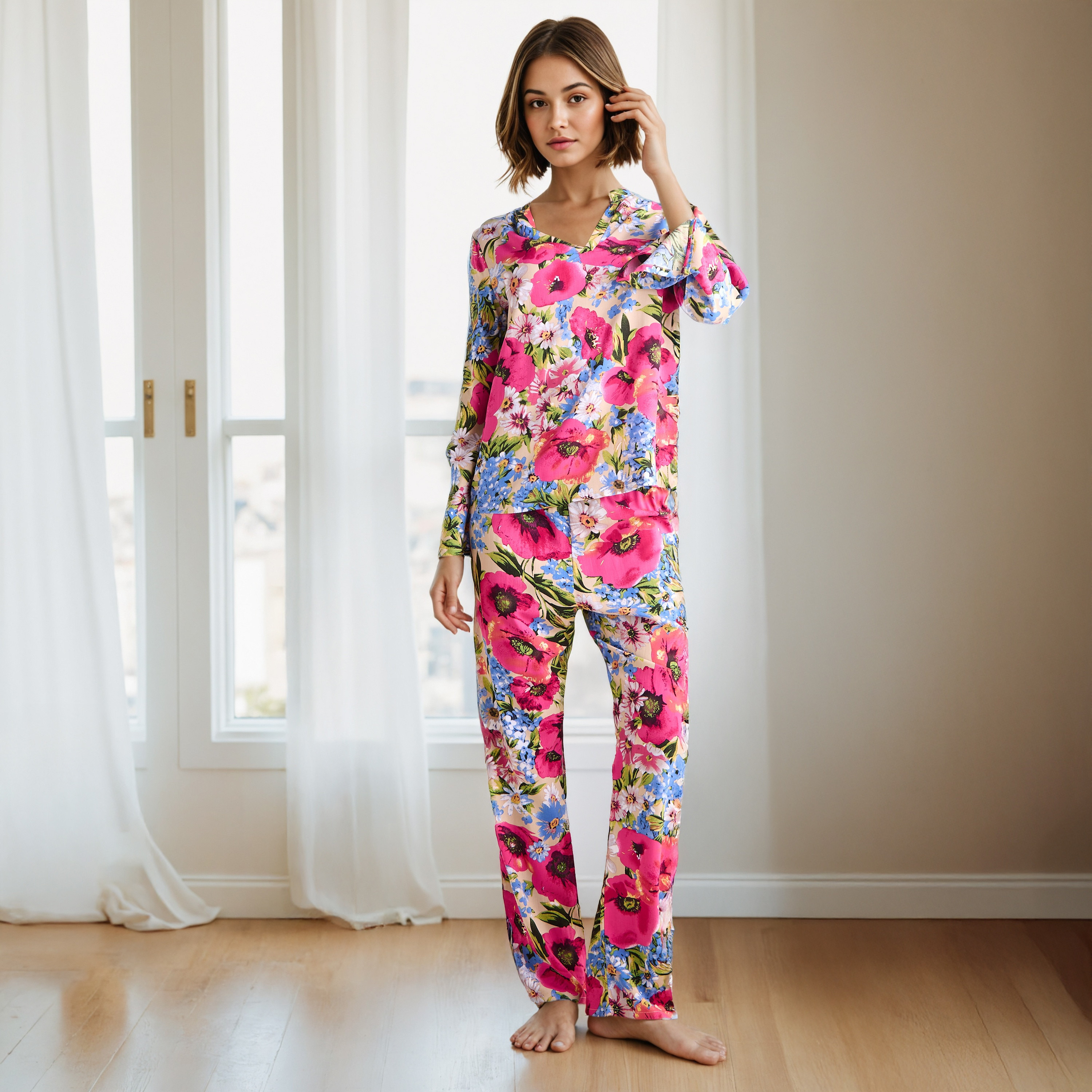 Floral Print Pyjama Set-women-clothing-nightwear-pyjamas-longsets-image-1