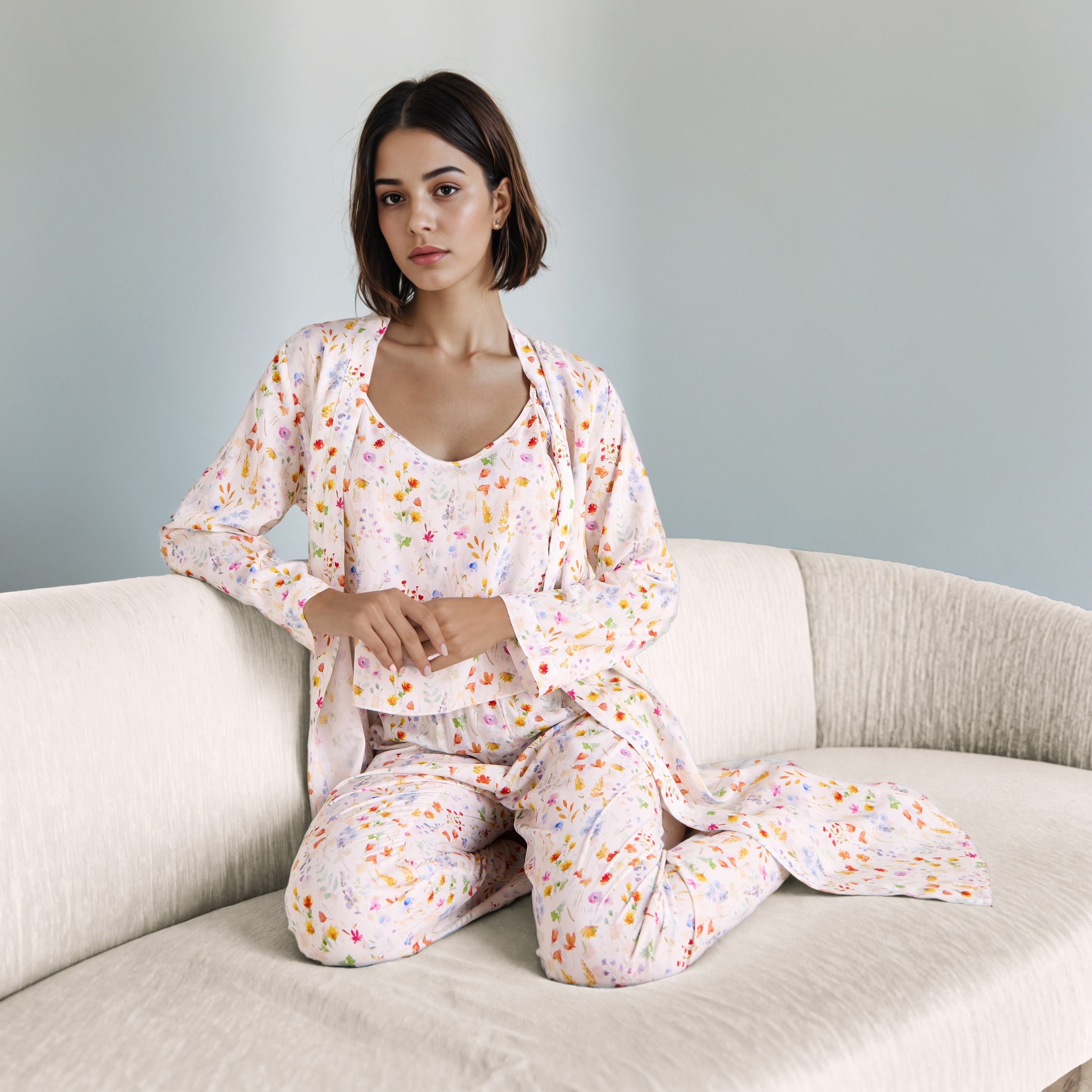 طقم بيجاما وروب بطبعات زهرية-women-clothing-nightwear-pyjamas-longsets-image-1