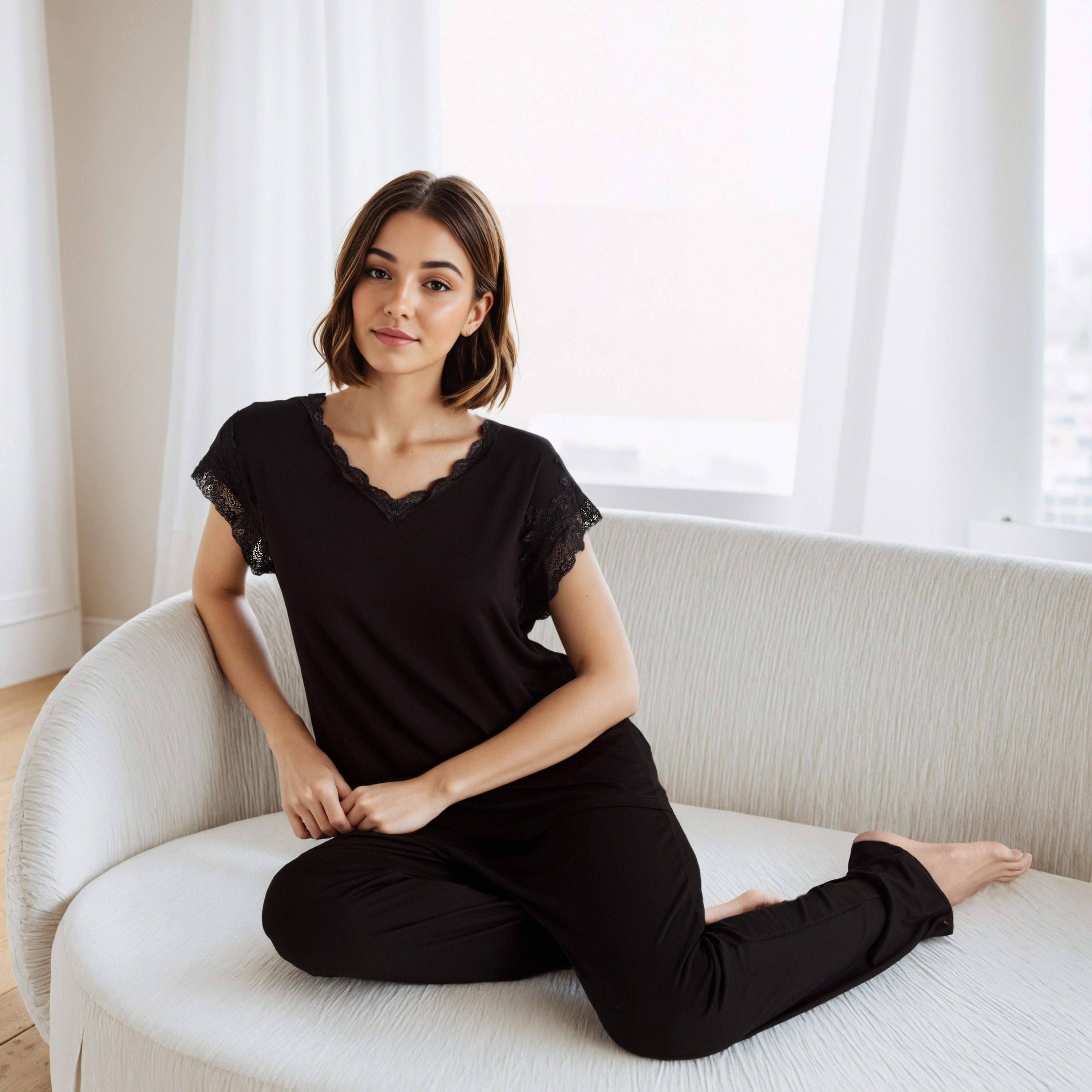 طقم بيجاما بتفاصيل دانتيل-women-clothing-nightwear-pyjamas-longsets-image-1