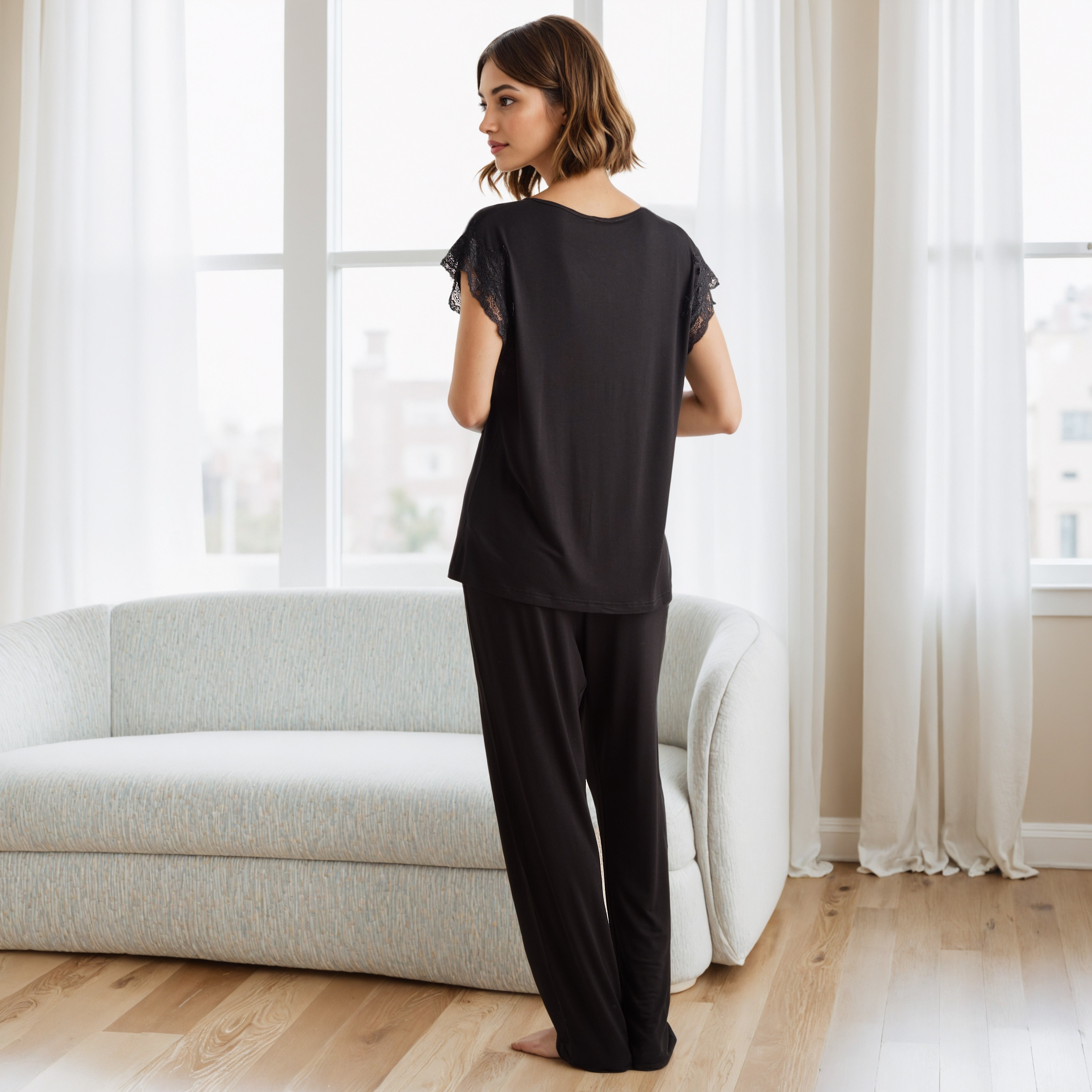 طقم بيجاما بتفاصيل دانتيل-women-clothing-nightwear-pyjamas-longsets-image-3