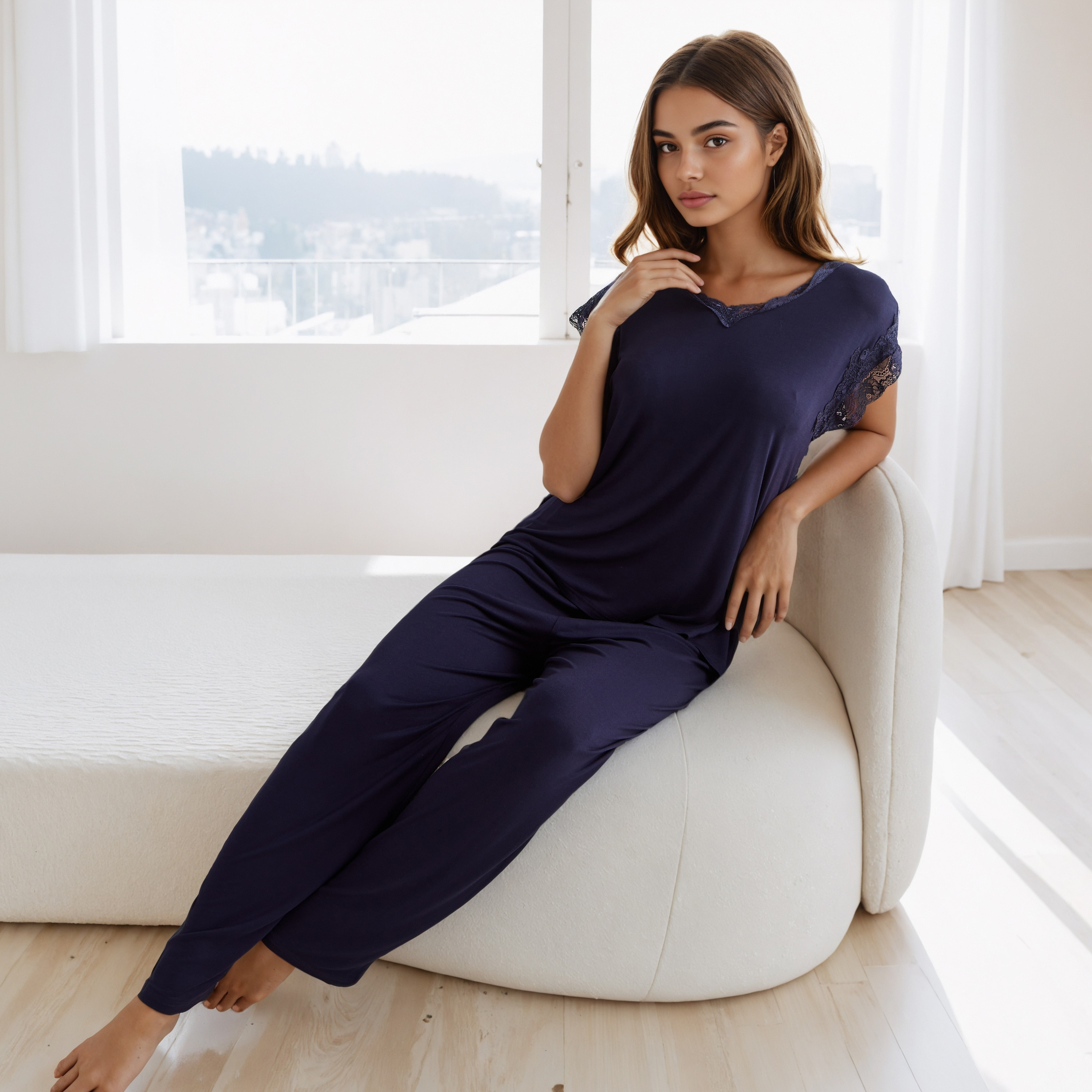 Lace Trim Pyjama Set-women-clothing-nightwear-pyjamas-longsets-image-1