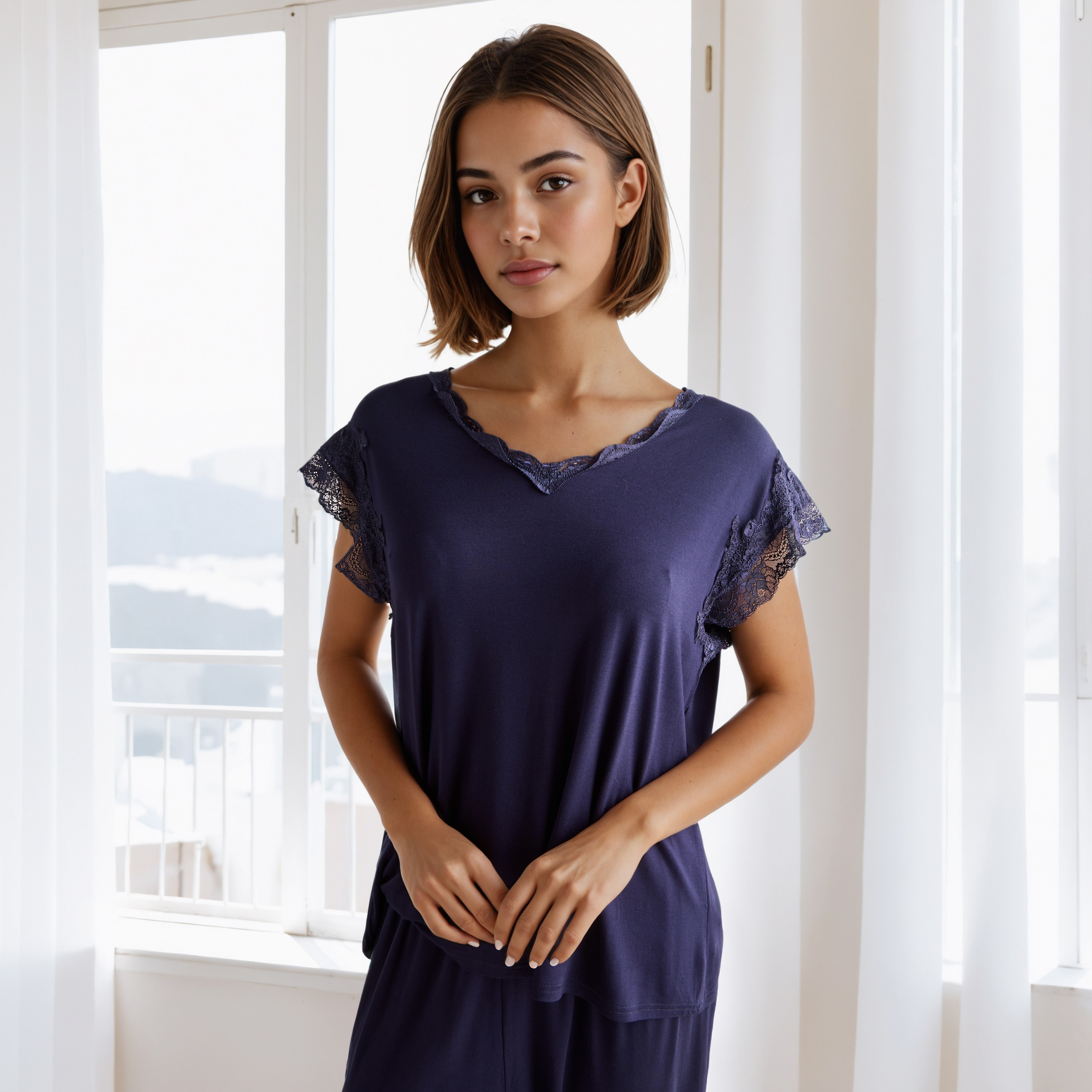 Lace Trim Pyjama Set-women-clothing-nightwear-pyjamas-longsets-image-2