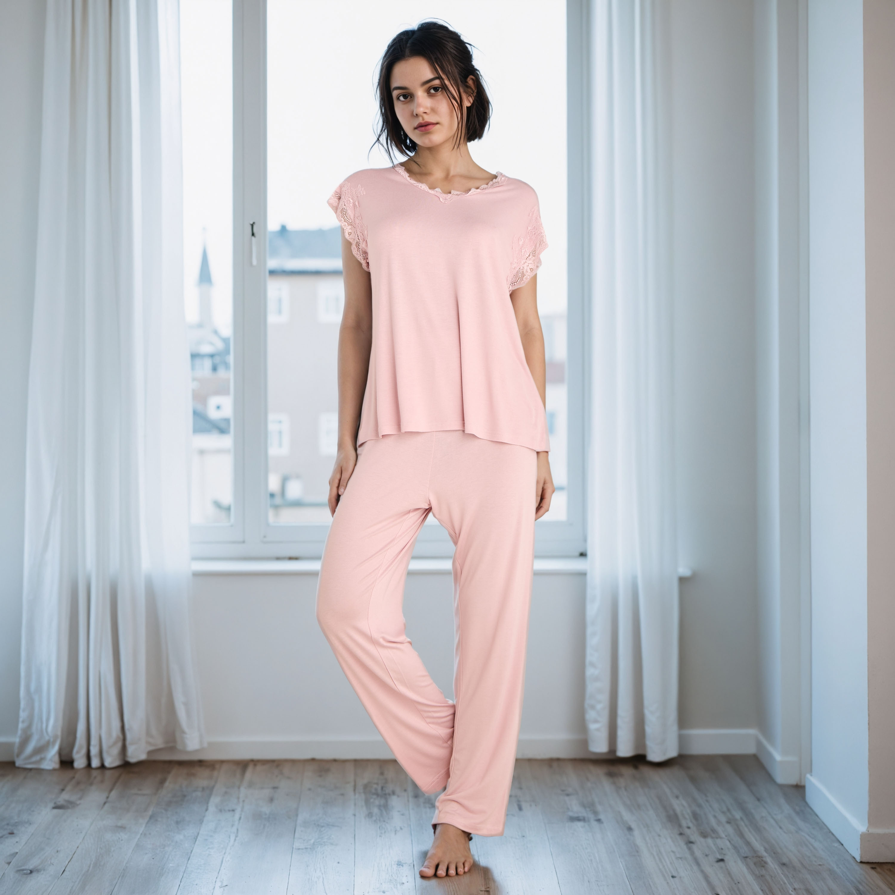 Lace Trim Pyjama Set-women-clothing-nightwear-pyjamas-longsets-image-1