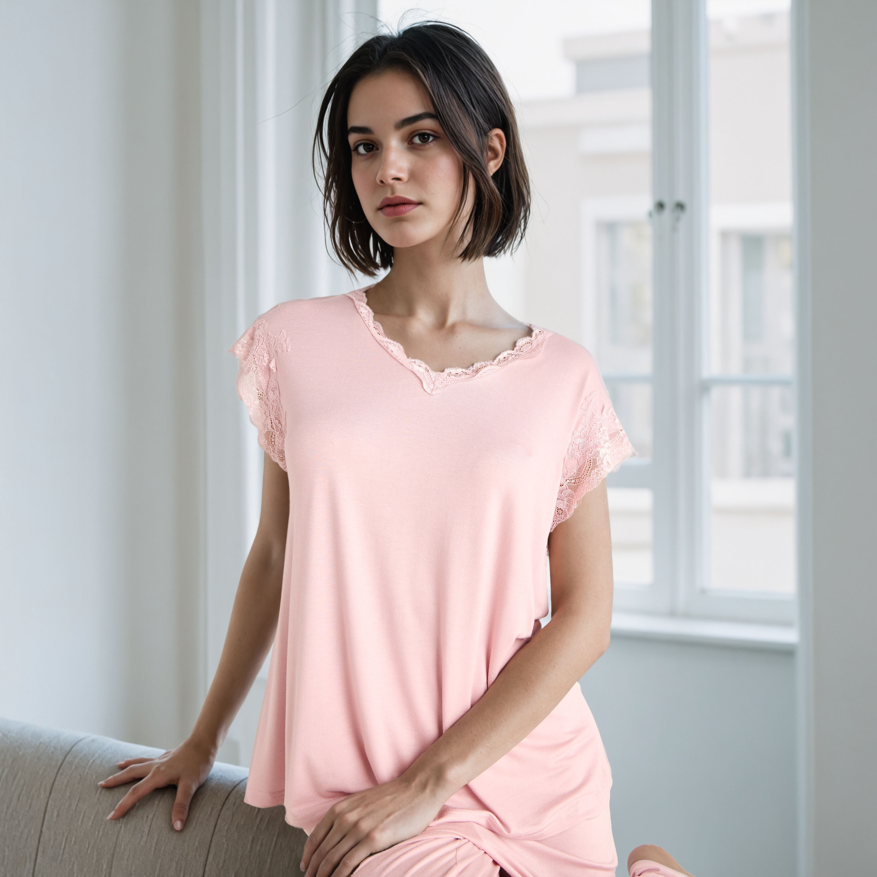 Lace Trim Pyjama Set-women-clothing-nightwear-pyjamas-longsets-image-2