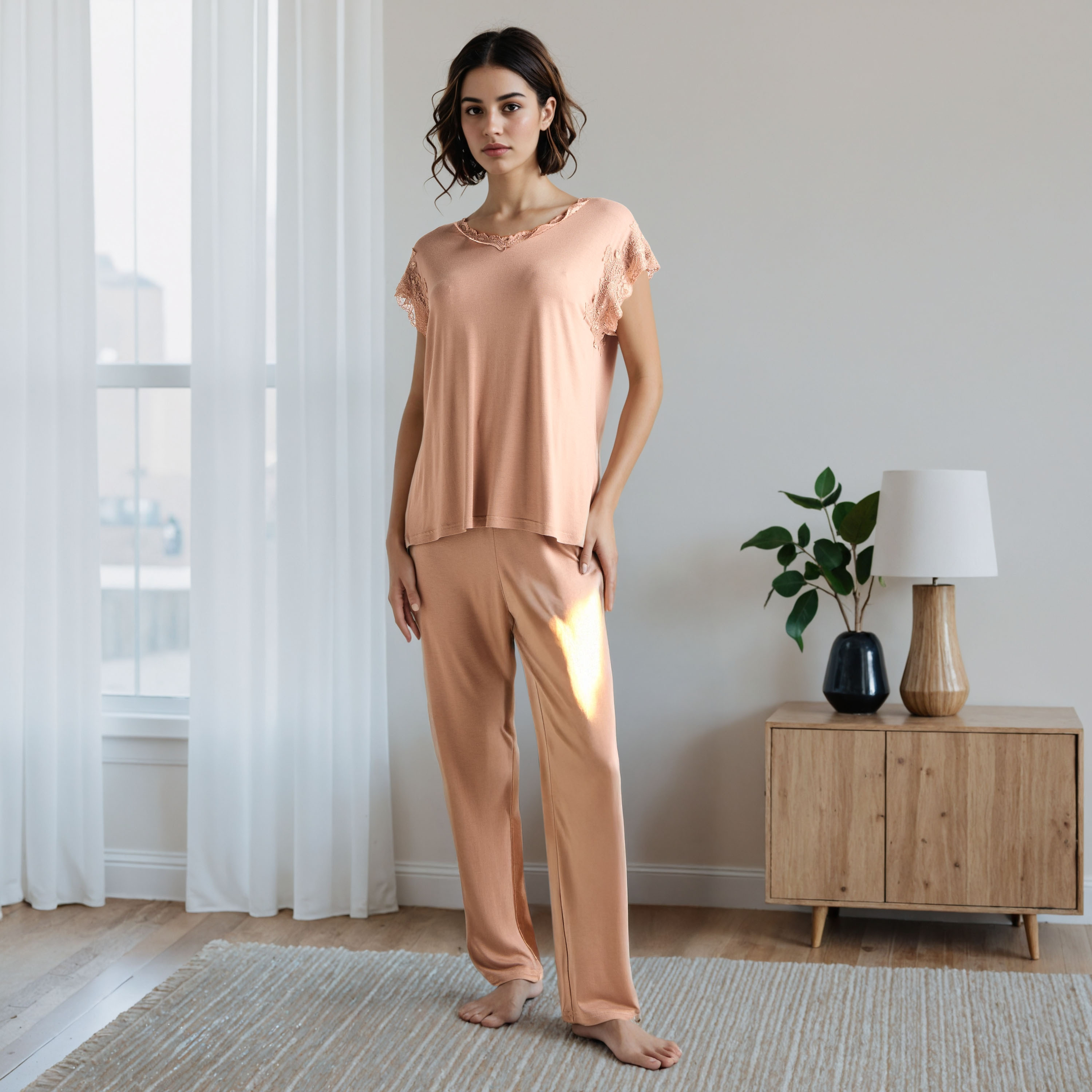 Lace Trim Pyjama Set-women-clothing-nightwear-pyjamas-longsets-image-1