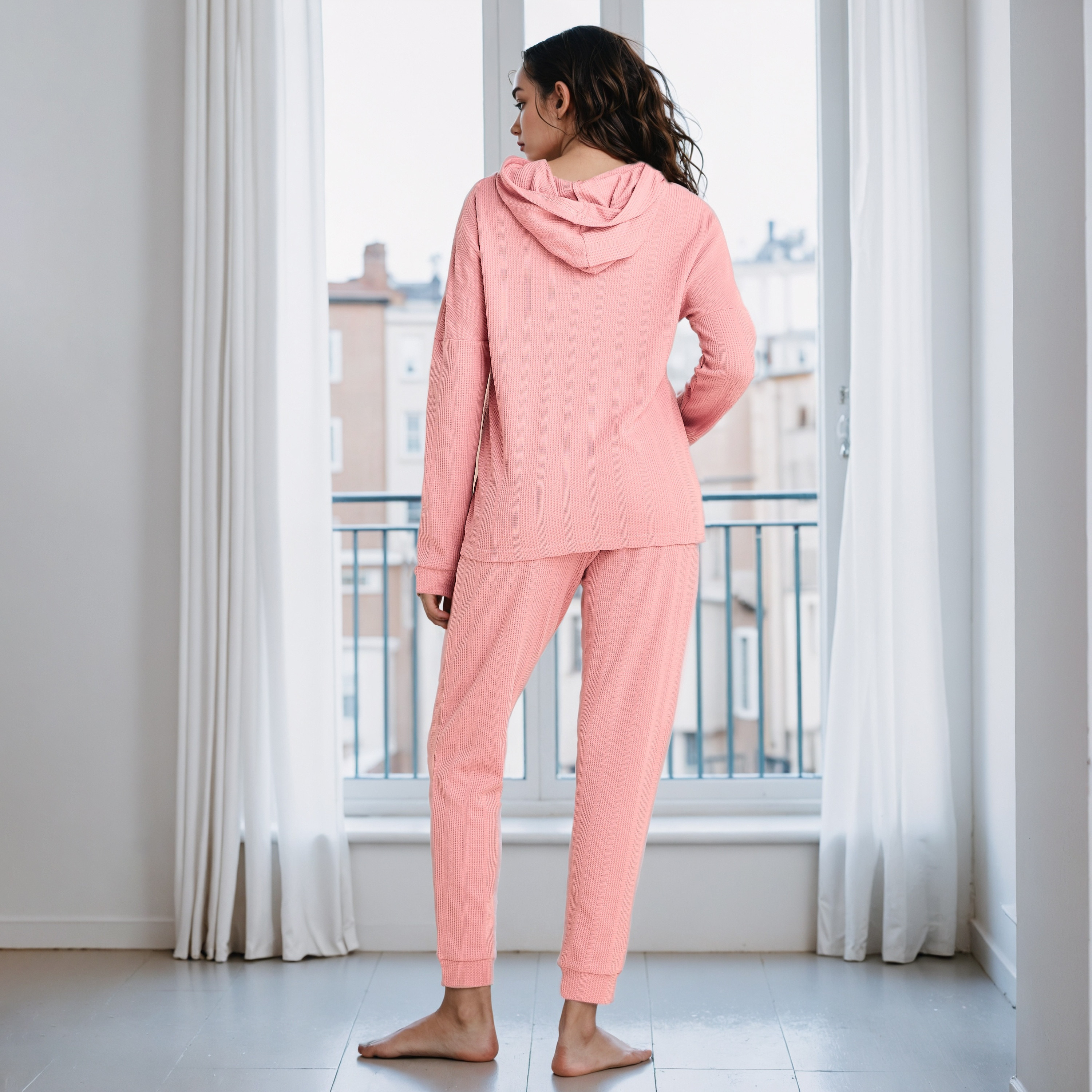 طقم بيجاما بنمط وافل بارز الملمس-women-clothing-nightwear-pyjamas-longsets-image-4