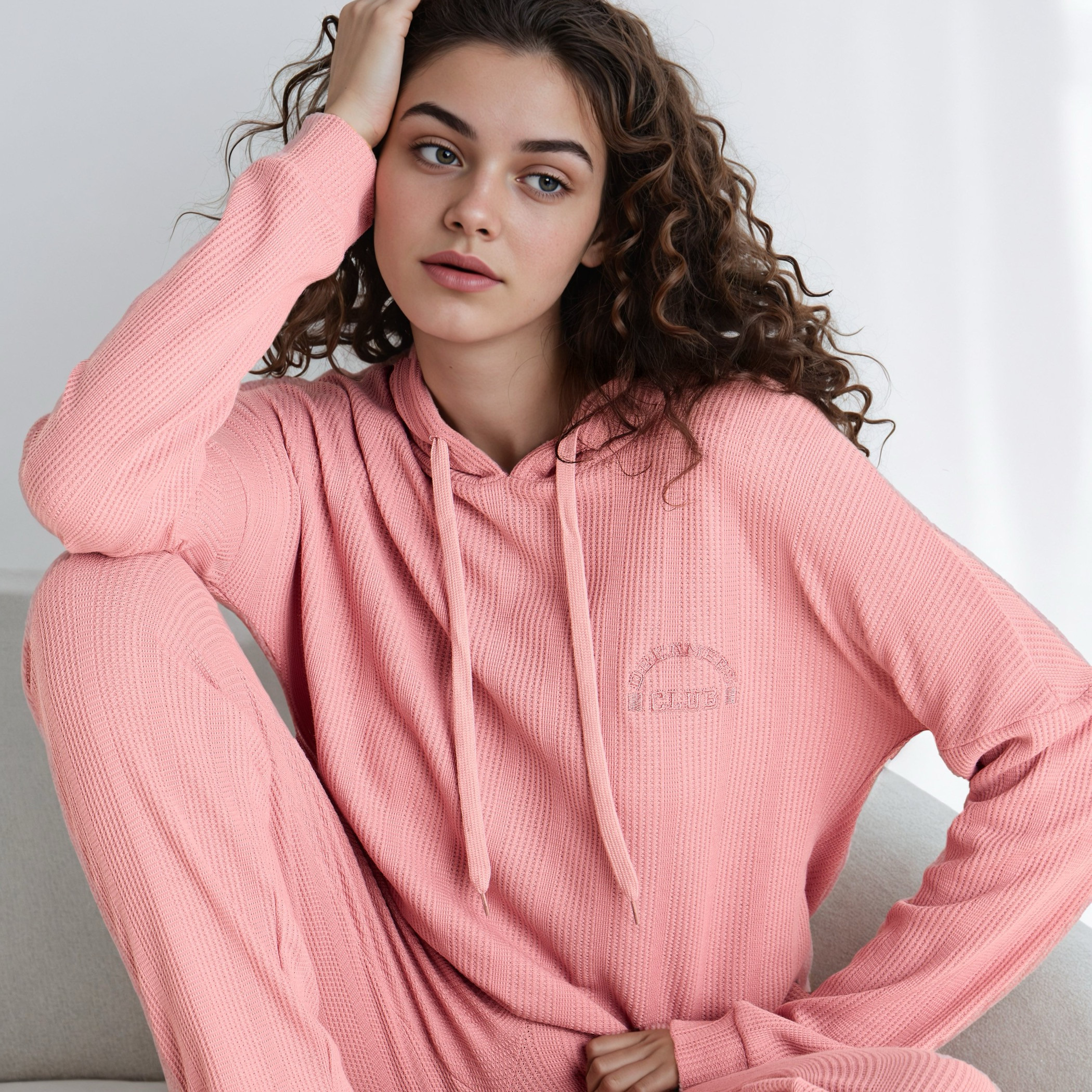طقم بيجاما بنمط وافل بارز الملمس-women-clothing-nightwear-pyjamas-longsets-image-5