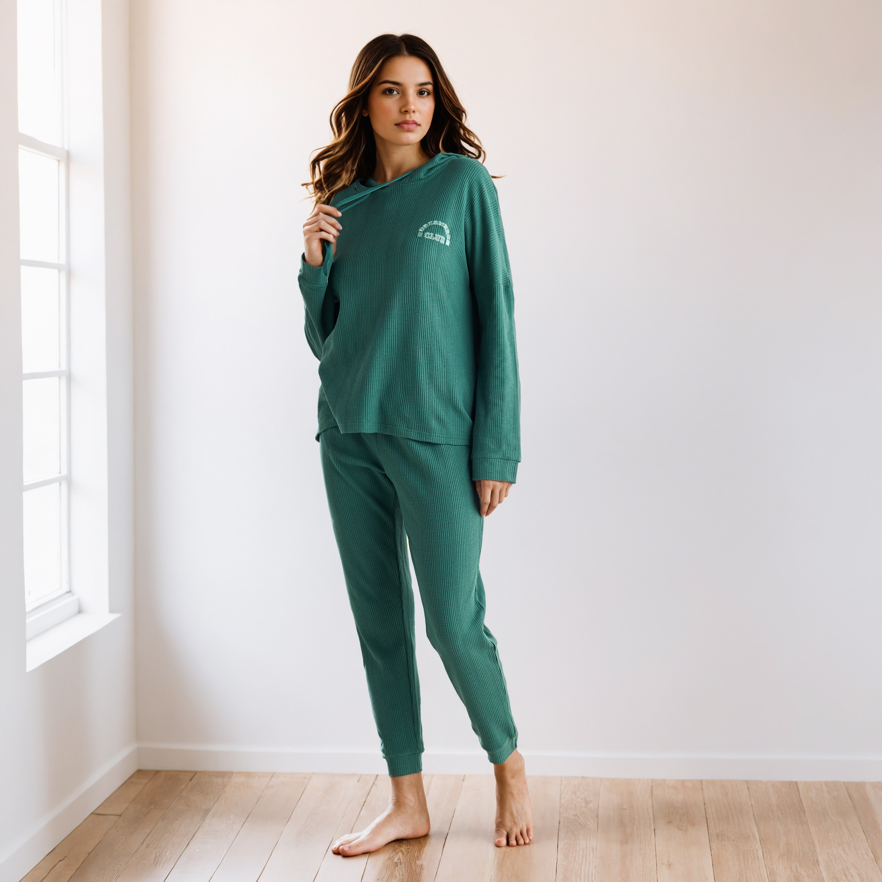 طقم بيجاما بنمط وافل بارز الملمس-women-clothing-nightwear-pyjamas-longsets-image-1