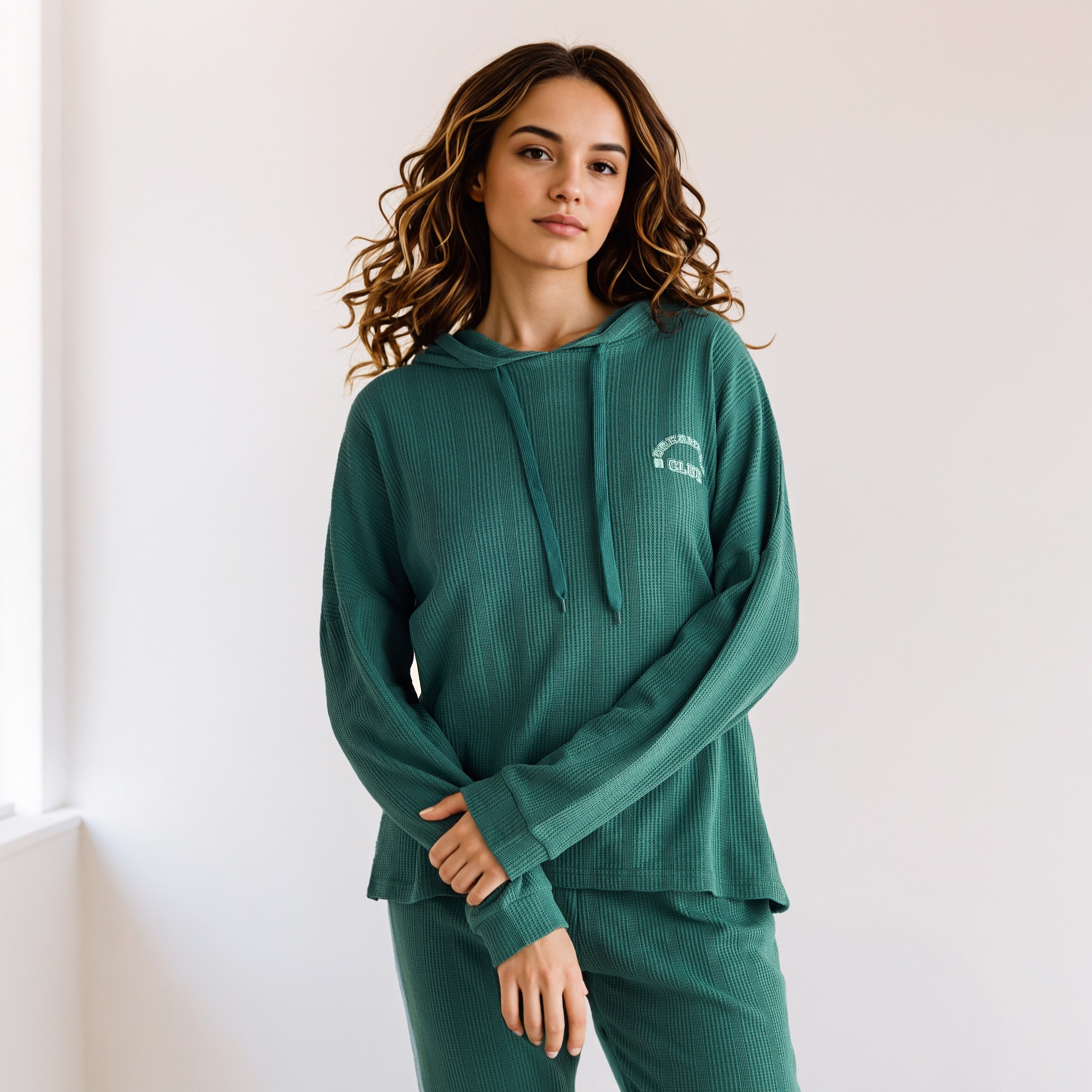 طقم بيجاما بنمط وافل بارز الملمس-women-clothing-nightwear-pyjamas-longsets-image-2