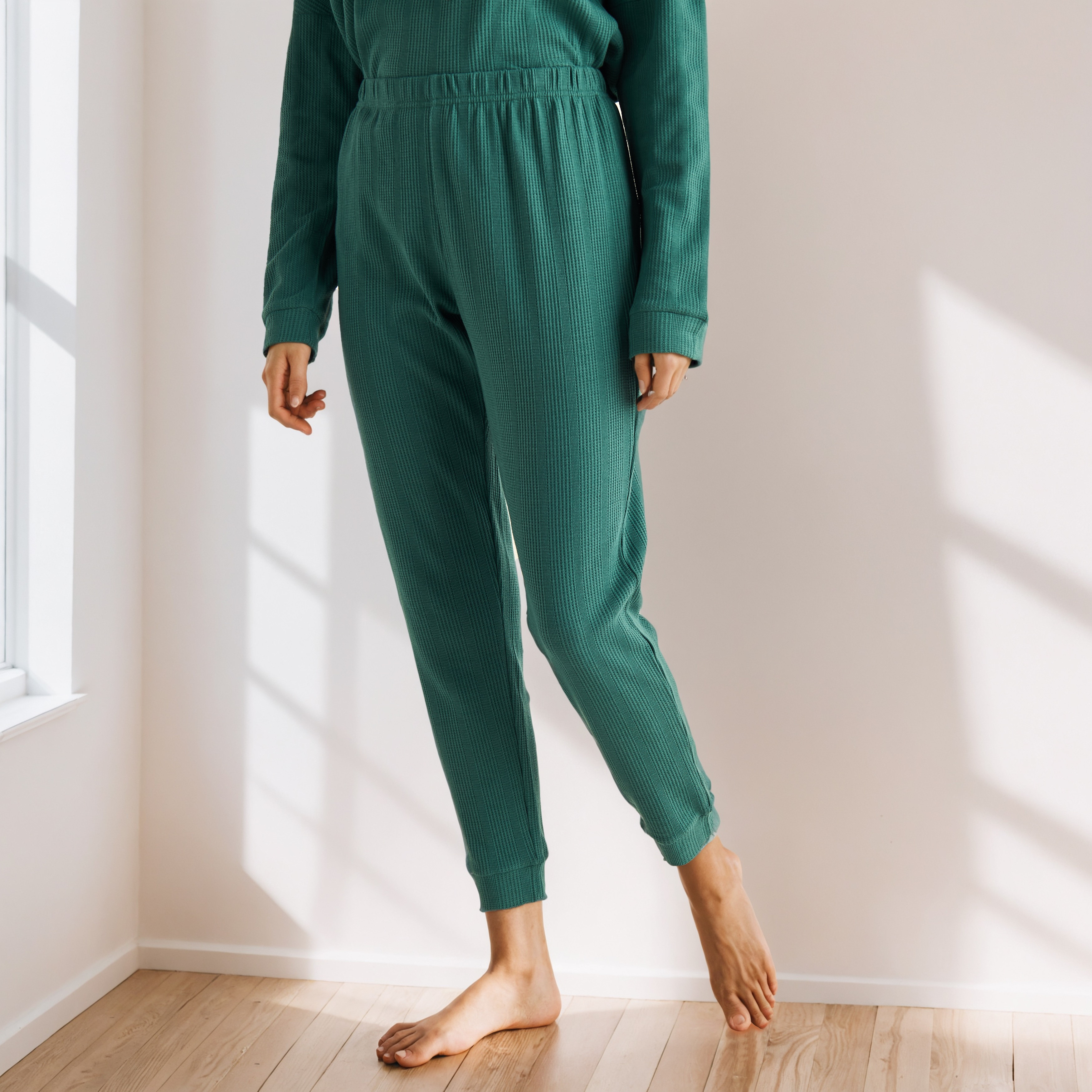 طقم بيجاما بنمط وافل بارز الملمس-women-clothing-nightwear-pyjamas-longsets-image-3