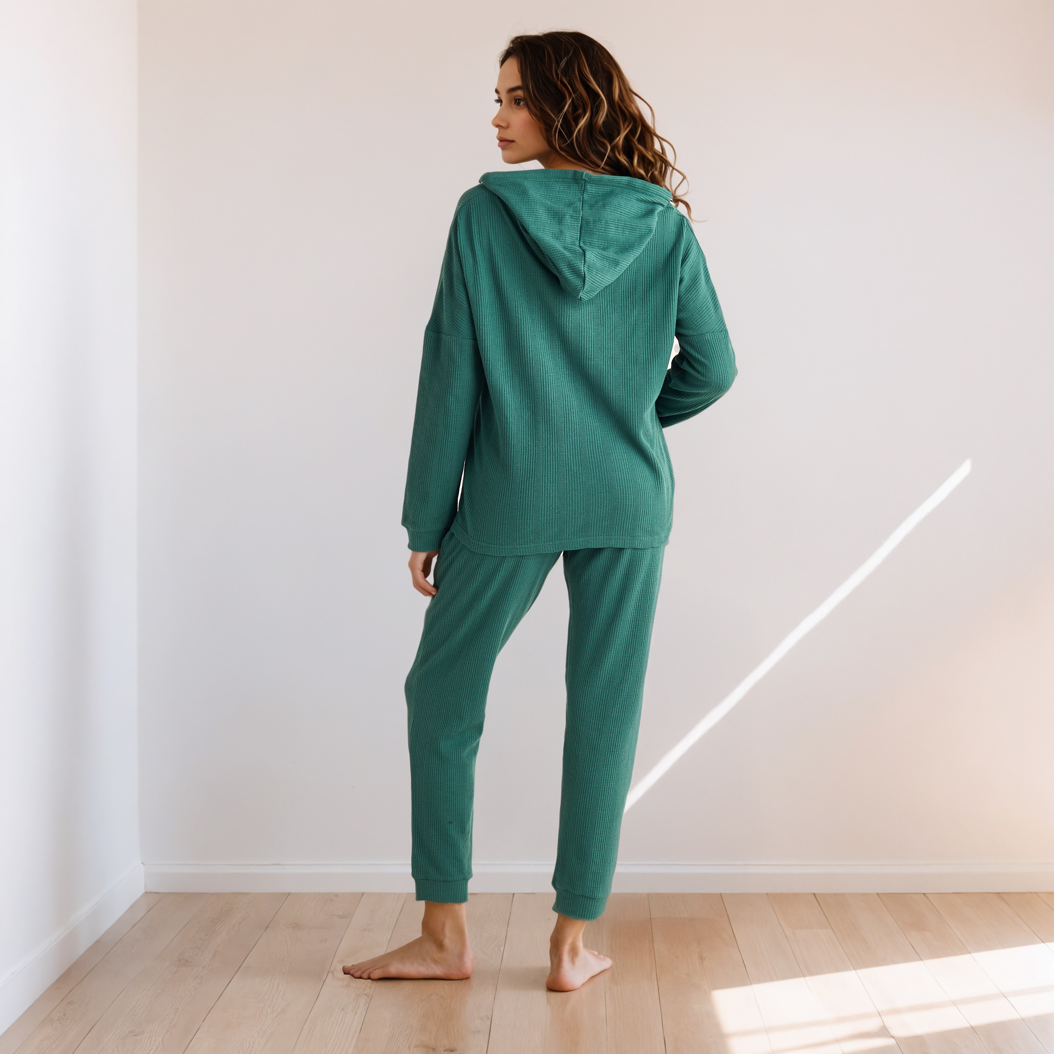 طقم بيجاما بنمط وافل بارز الملمس-women-clothing-nightwear-pyjamas-longsets-image-4