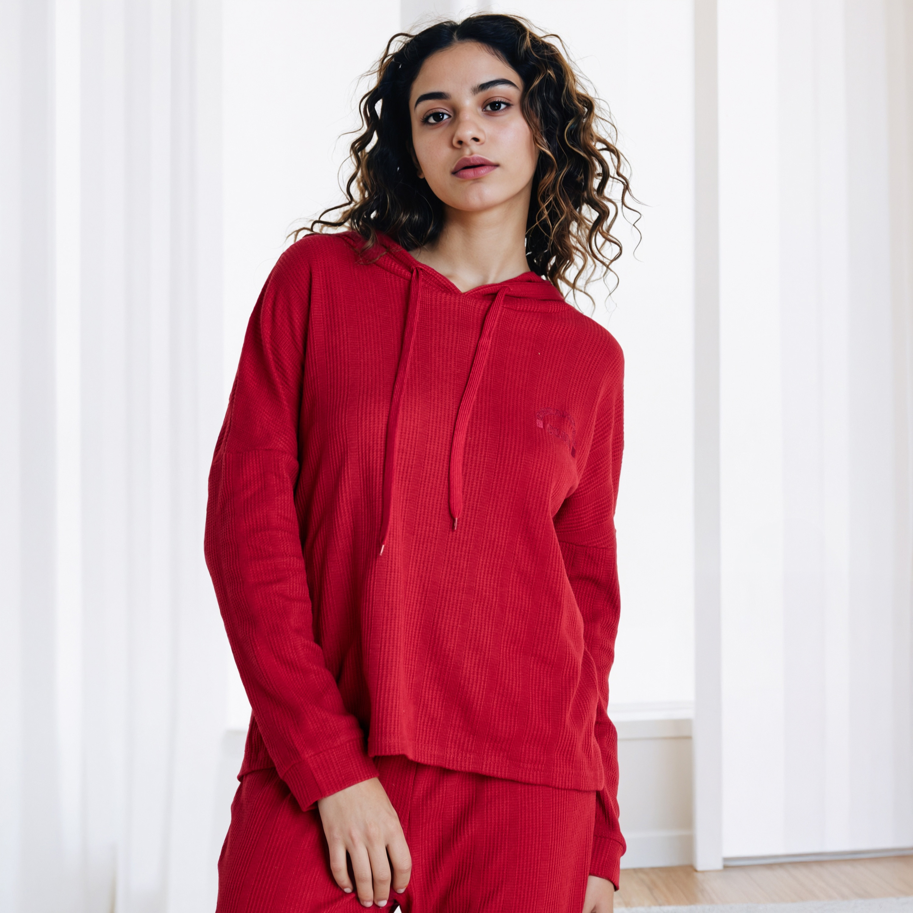 طقم بيجاما بنمط وافل بارز الملمس-women-clothing-nightwear-pyjamas-longsets-image-2