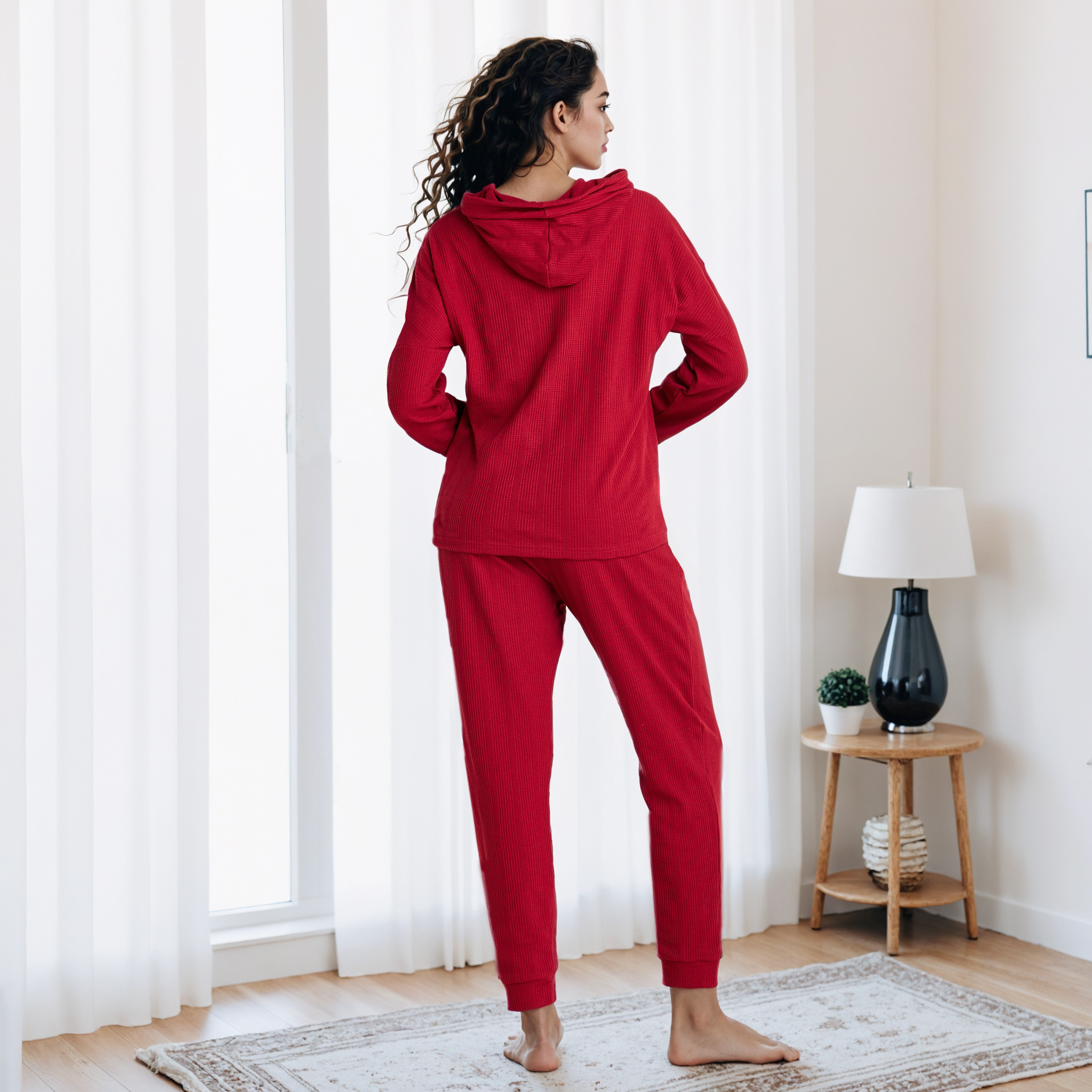 طقم بيجاما بنمط وافل بارز الملمس-women-clothing-nightwear-pyjamas-longsets-image-4