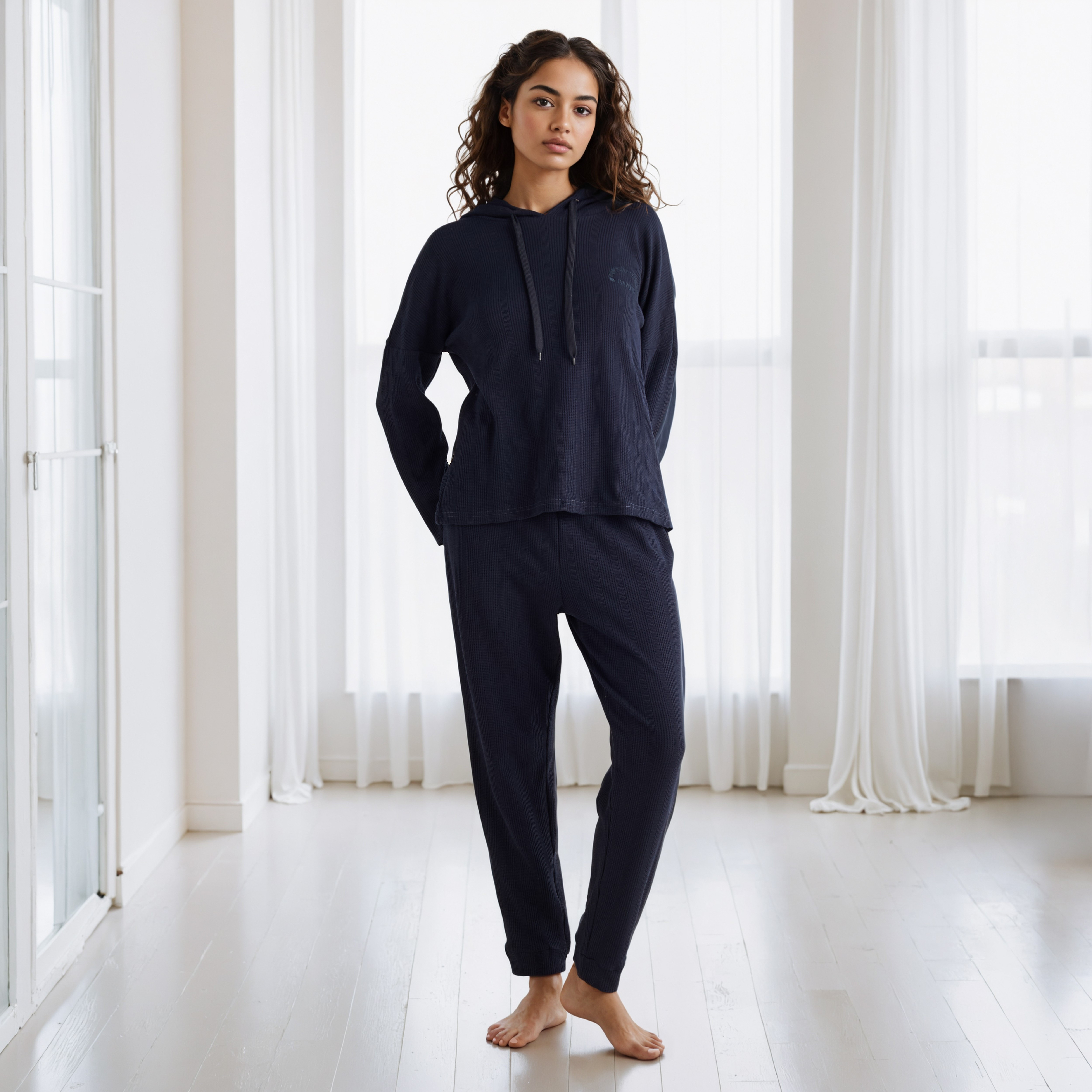 طقم بيجاما بنمط وافل بارز الملمس-women-clothing-nightwear-pyjamas-longsets-image-1