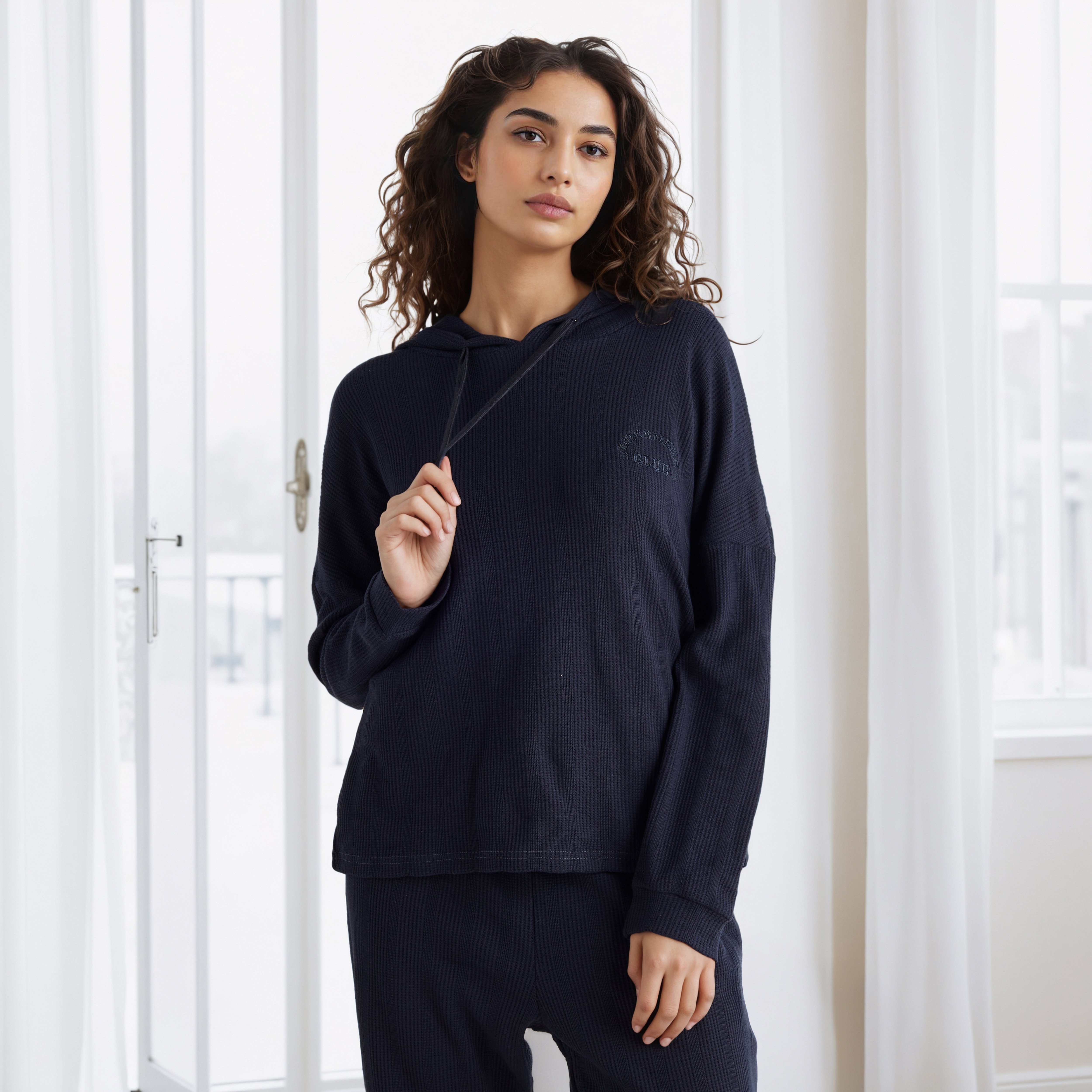 طقم بيجاما بنمط وافل بارز الملمس-women-clothing-nightwear-pyjamas-longsets-image-2