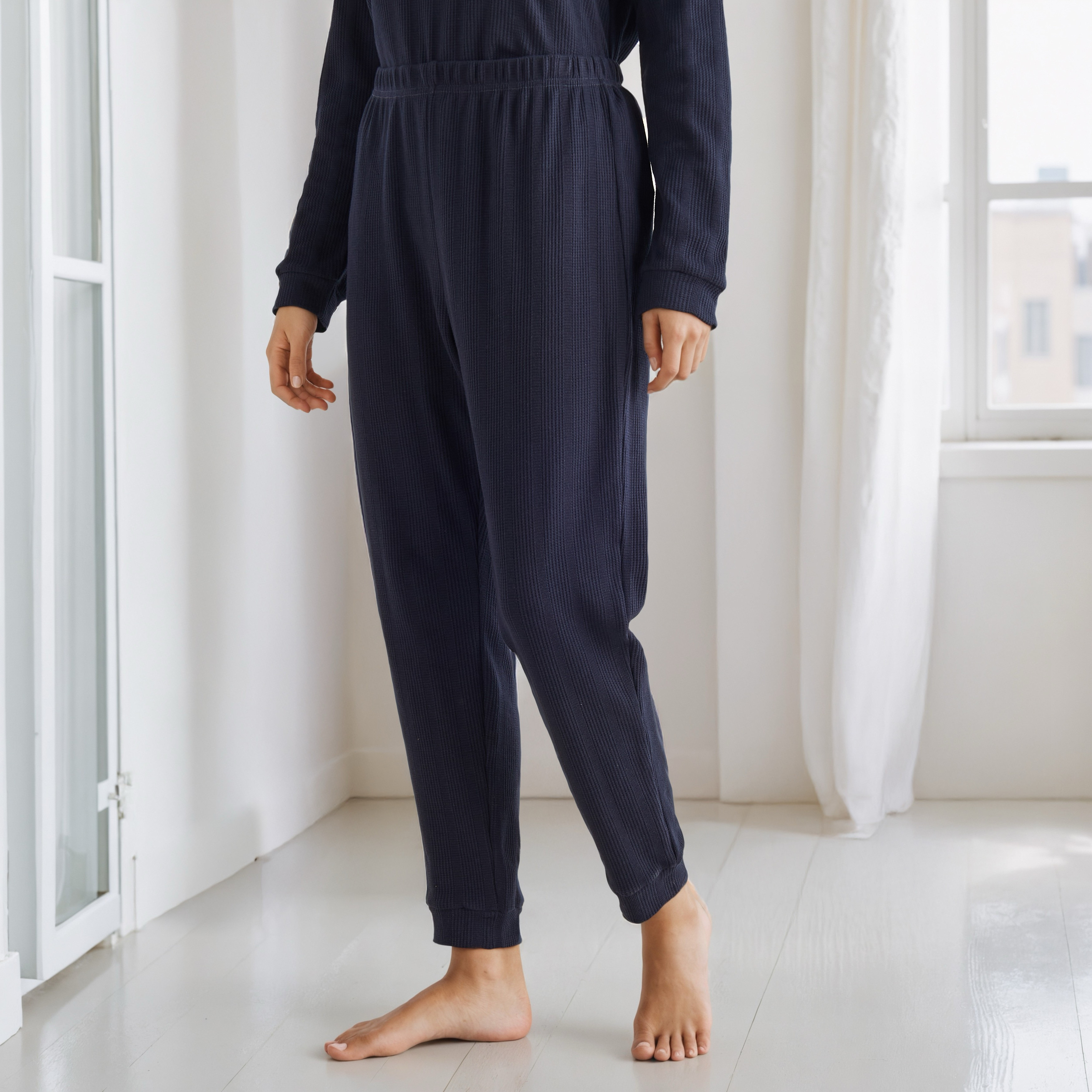 طقم بيجاما بنمط وافل بارز الملمس-women-clothing-nightwear-pyjamas-longsets-image-3