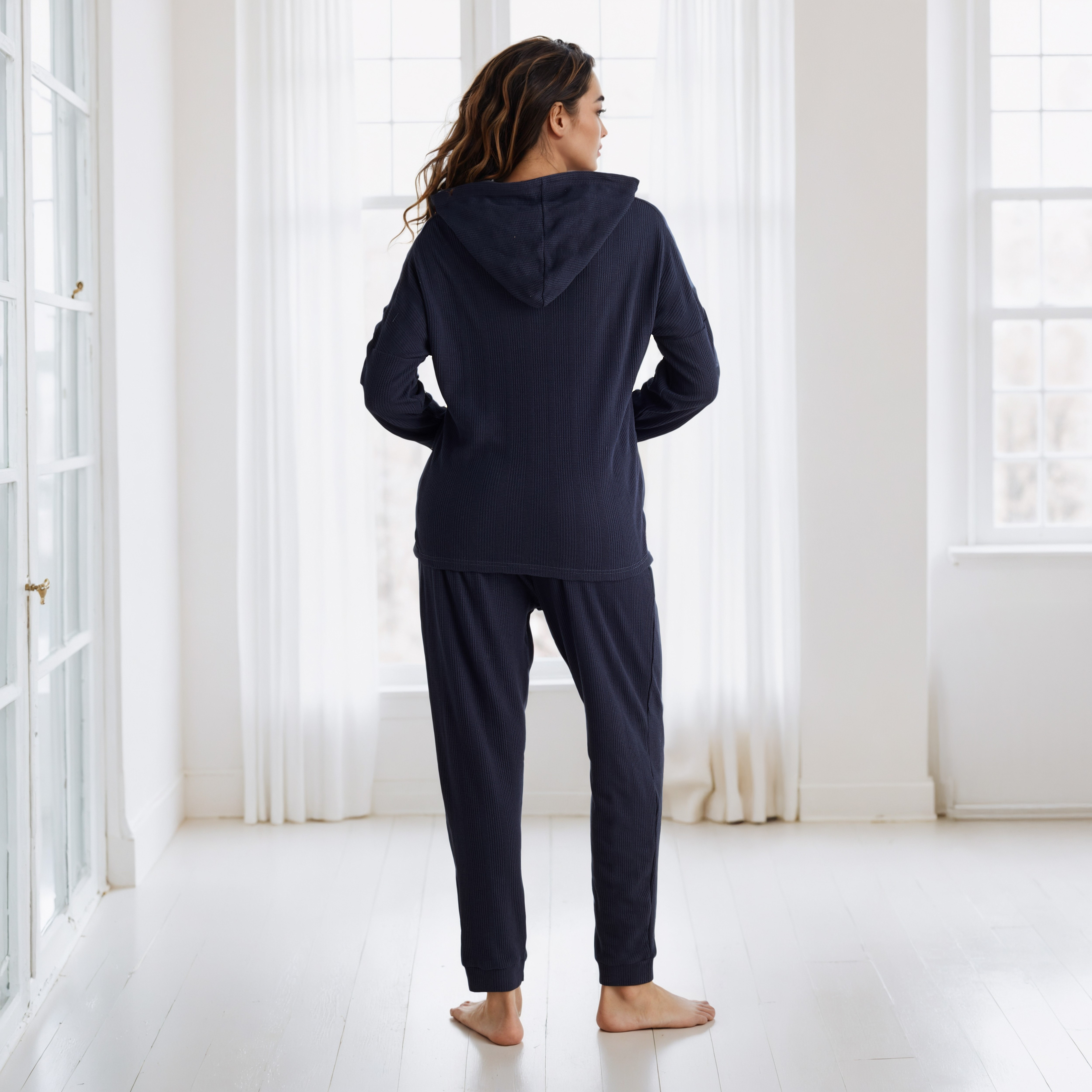 طقم بيجاما بنمط وافل بارز الملمس-women-clothing-nightwear-pyjamas-longsets-image-4