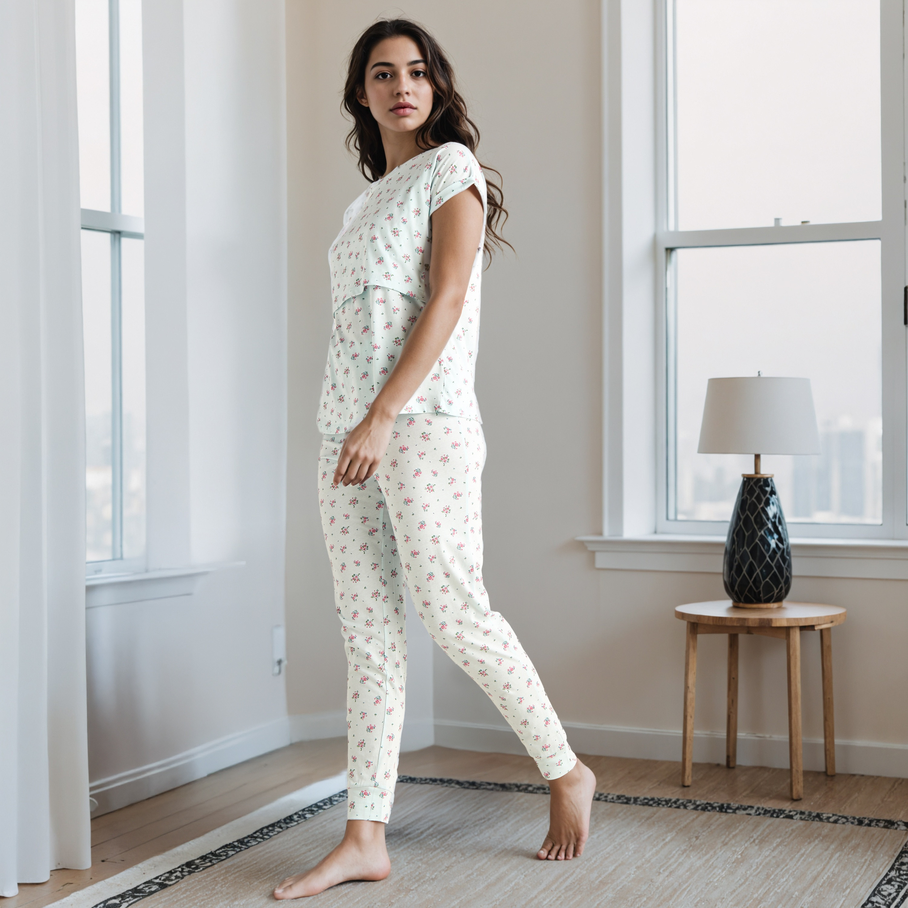 Printed Maternity Cotton Pyjama Set-women-clothing-maternity-nightwear-image-1