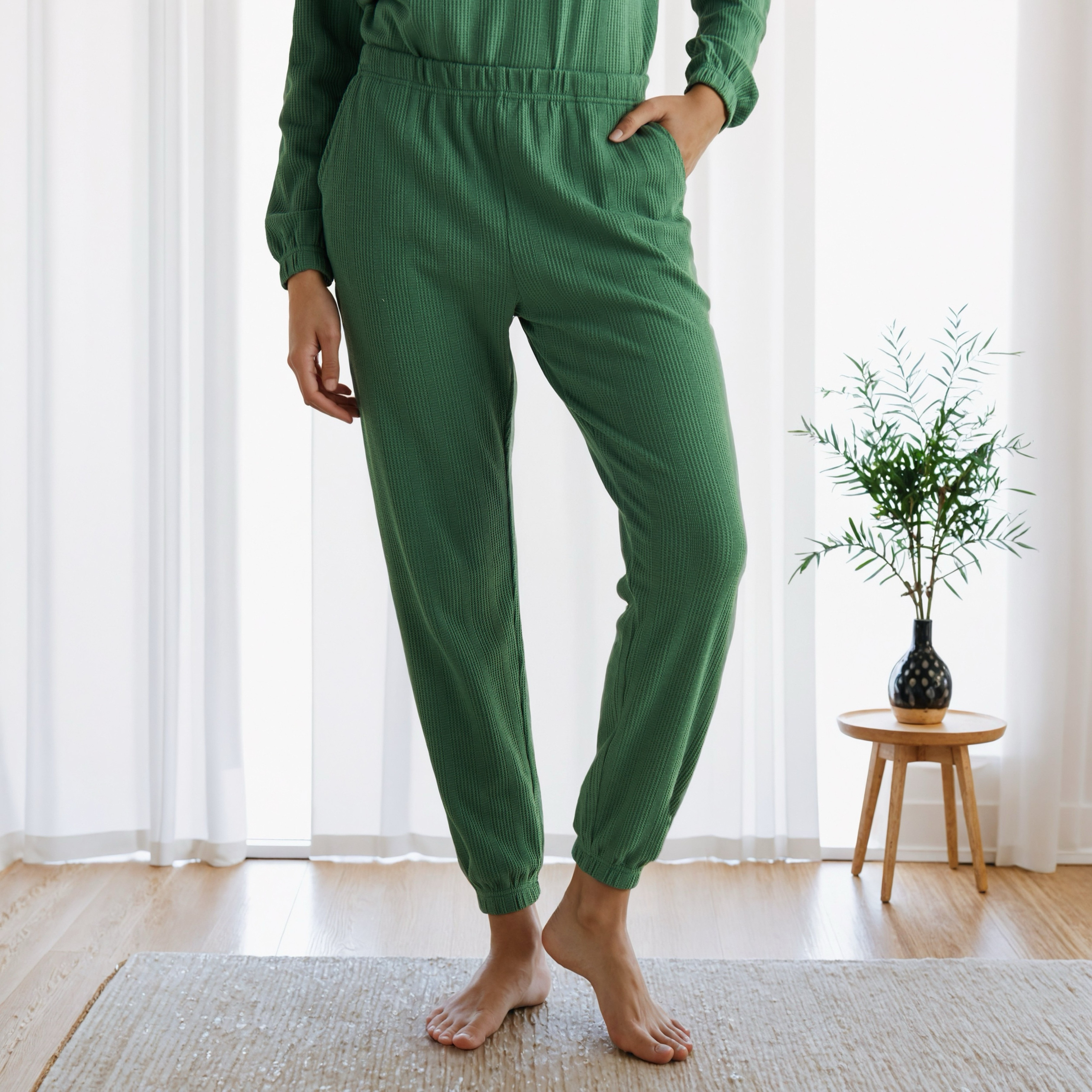 طقم بيجاما بنمط وافل بارز الملمس-women-clothing-nightwear-pyjamas-longsets-image-3