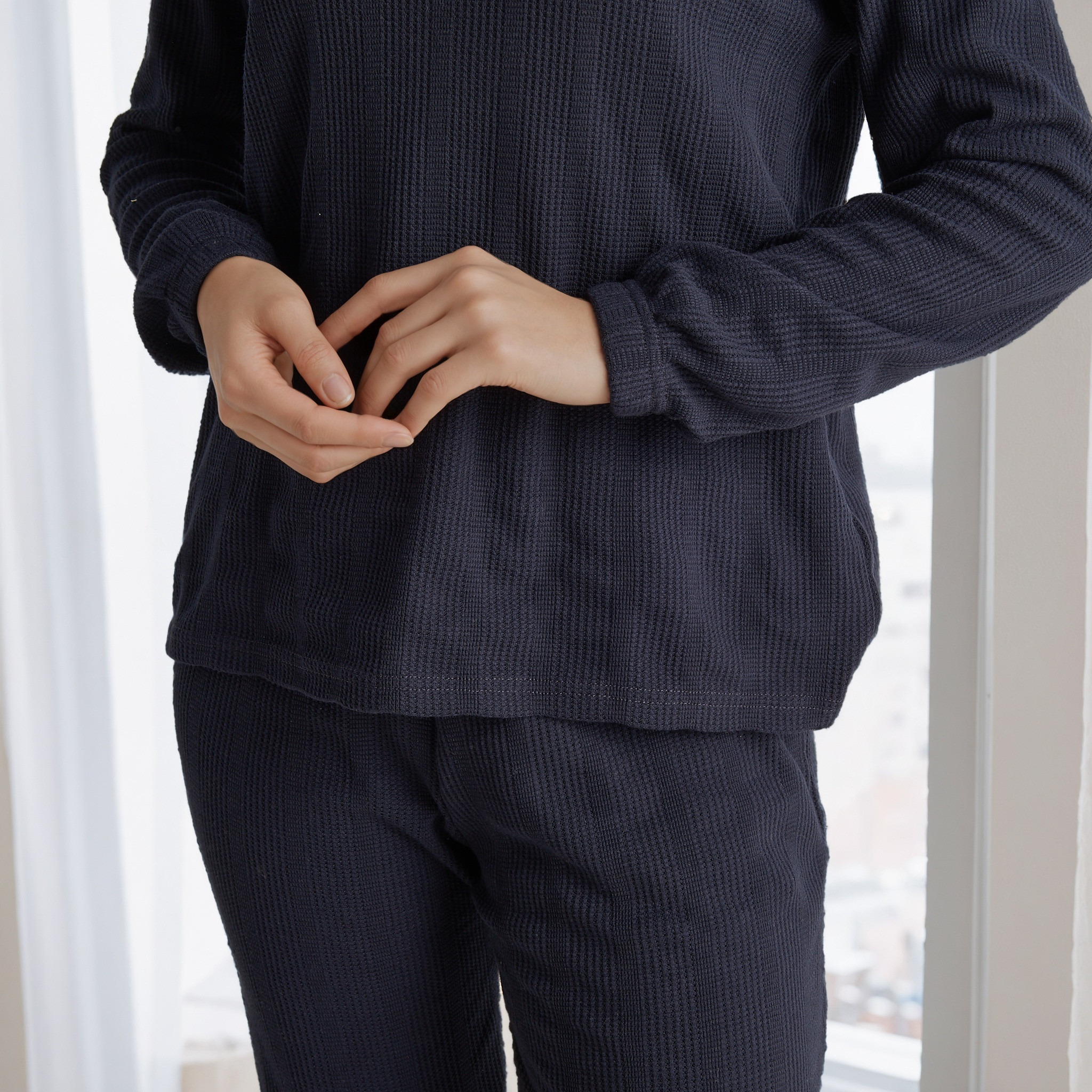 طقم بيجاما بنمط وافل بارز الملمس-women-clothing-nightwear-pyjamas-longsets-image-5
