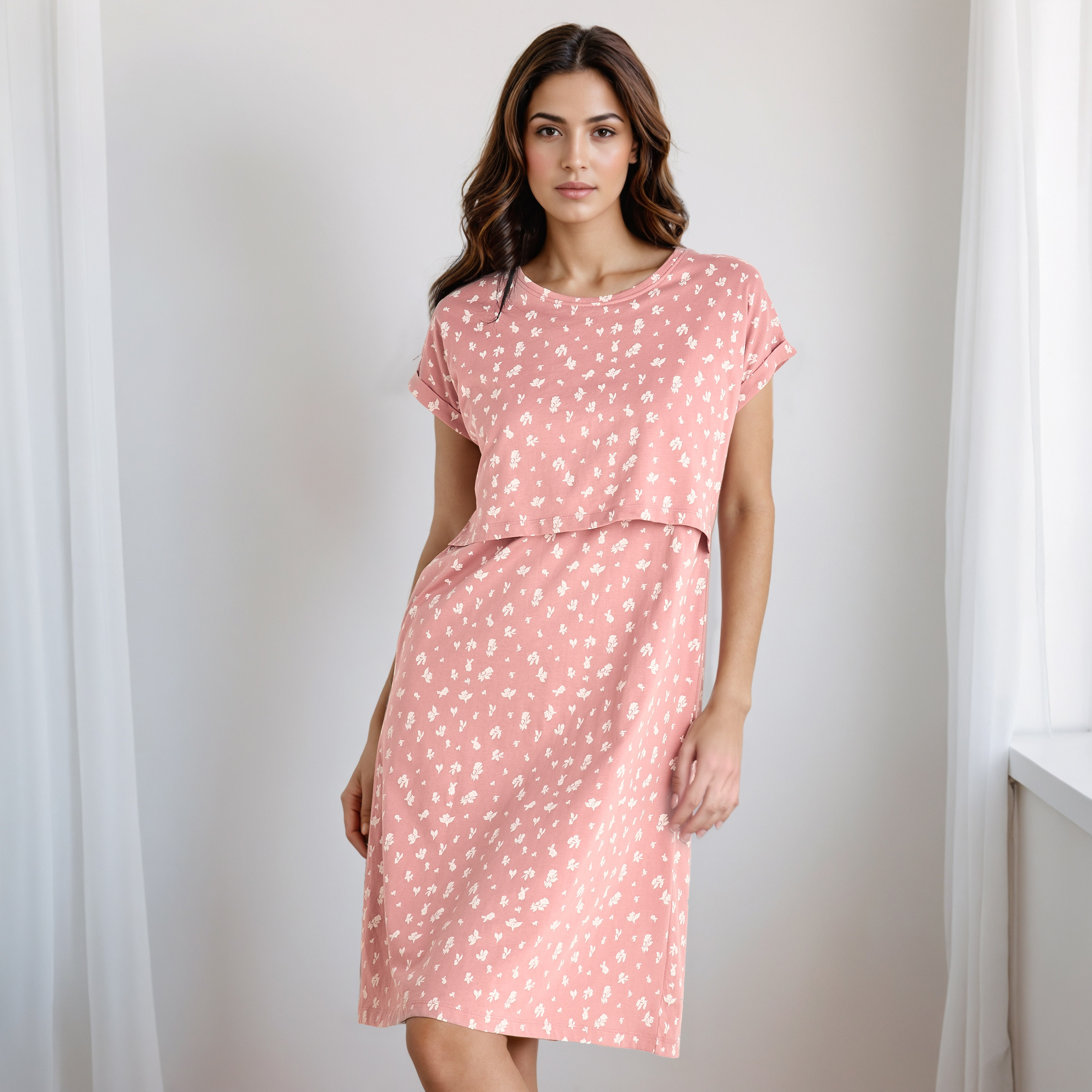 Floral Print Maternity Night Dress-women-clothing-maternity-nightwear-image-1