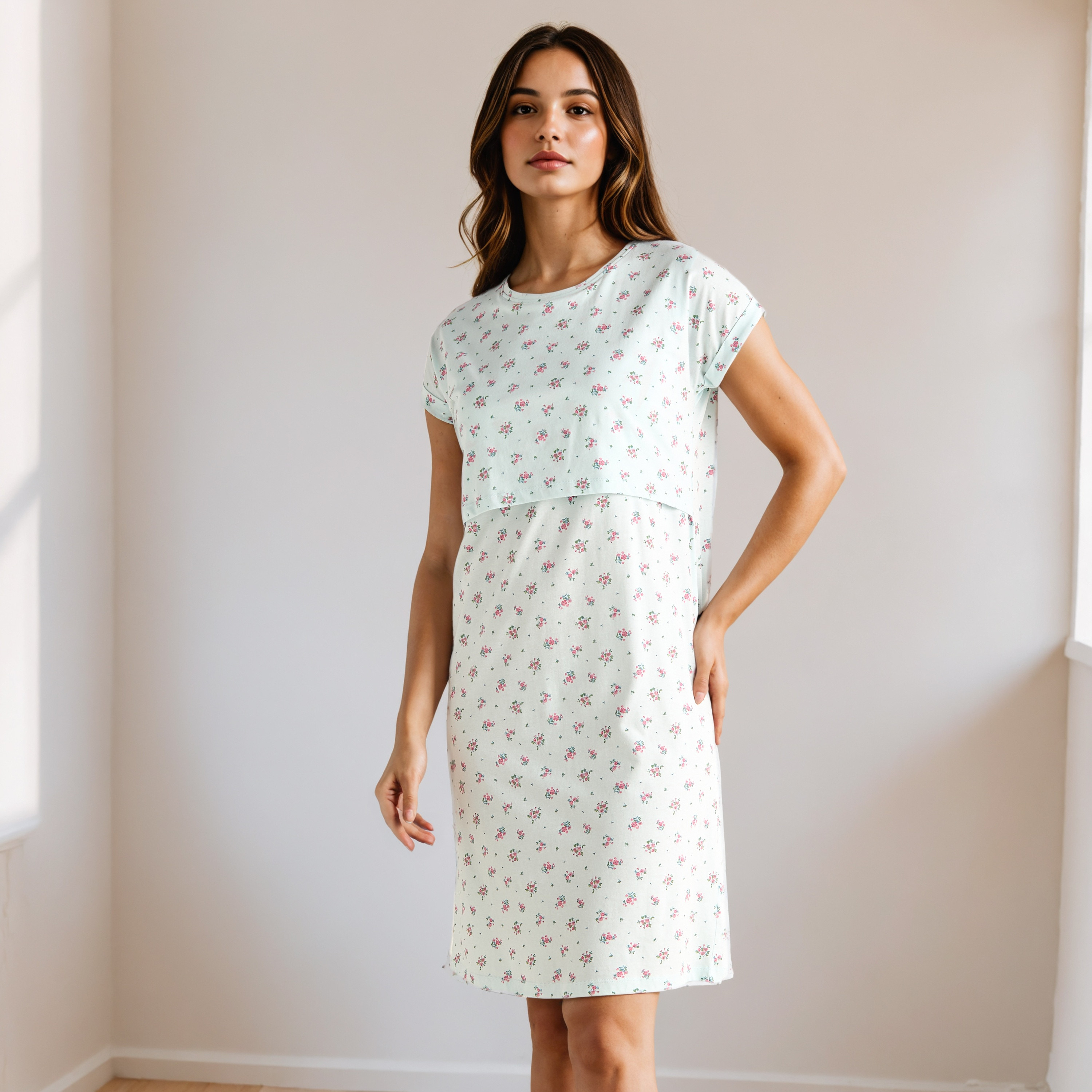 Floral Print Maternity Night Dress-women-clothing-maternity-nightwear-image-5