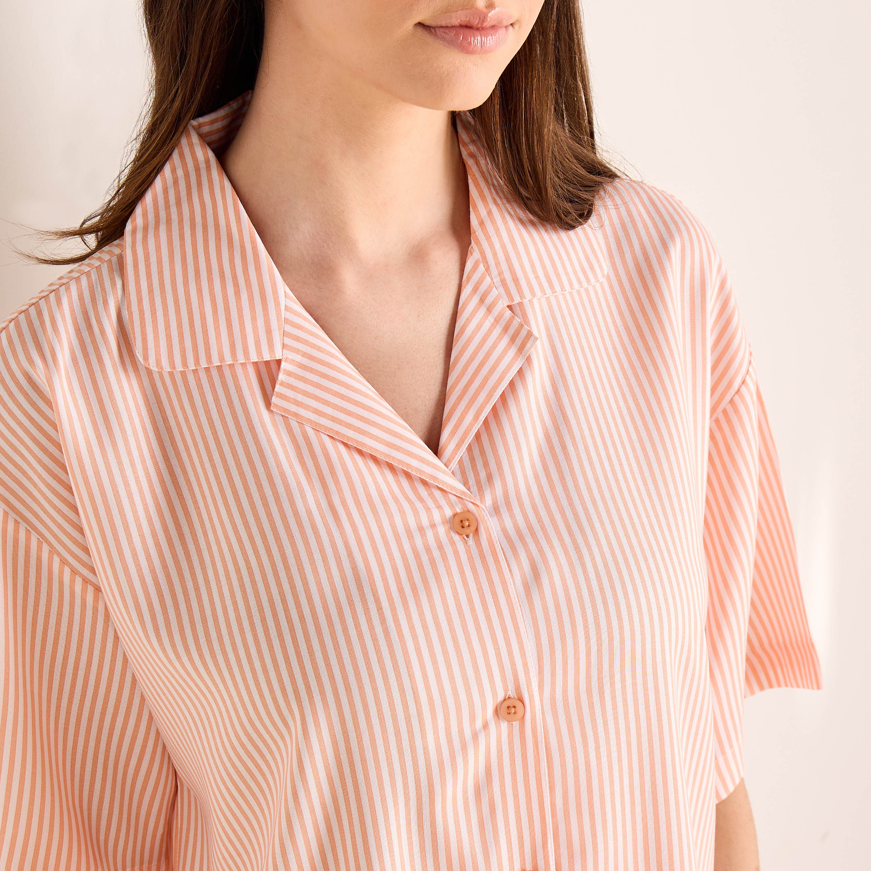 Striped Notch Collar Viscose Sleepshirt-women-clothing-nightwear-nighties-image-4