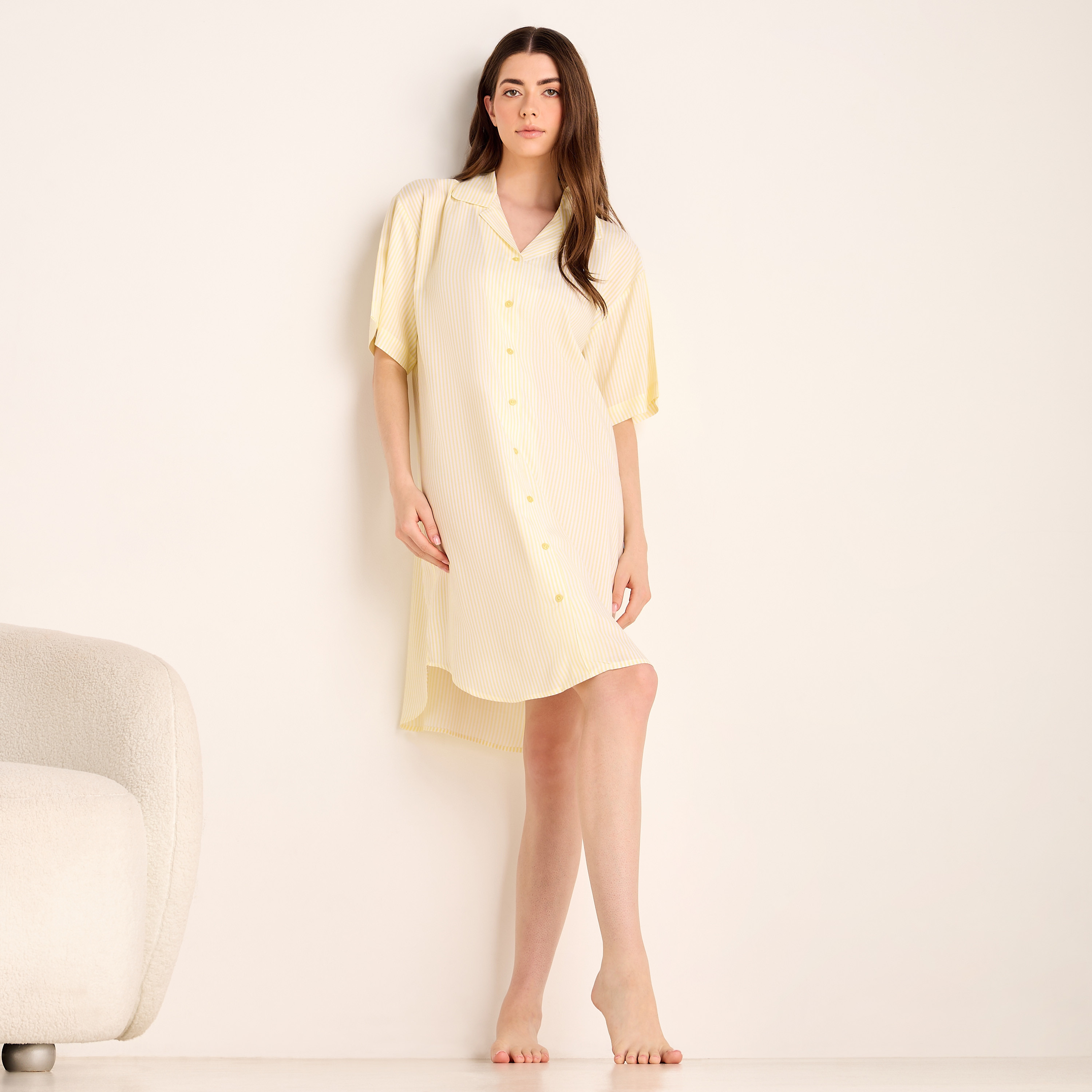 Striped Notch Collar Viscose Sleepshirt-women-clothing-nightwear-nighties-image-2