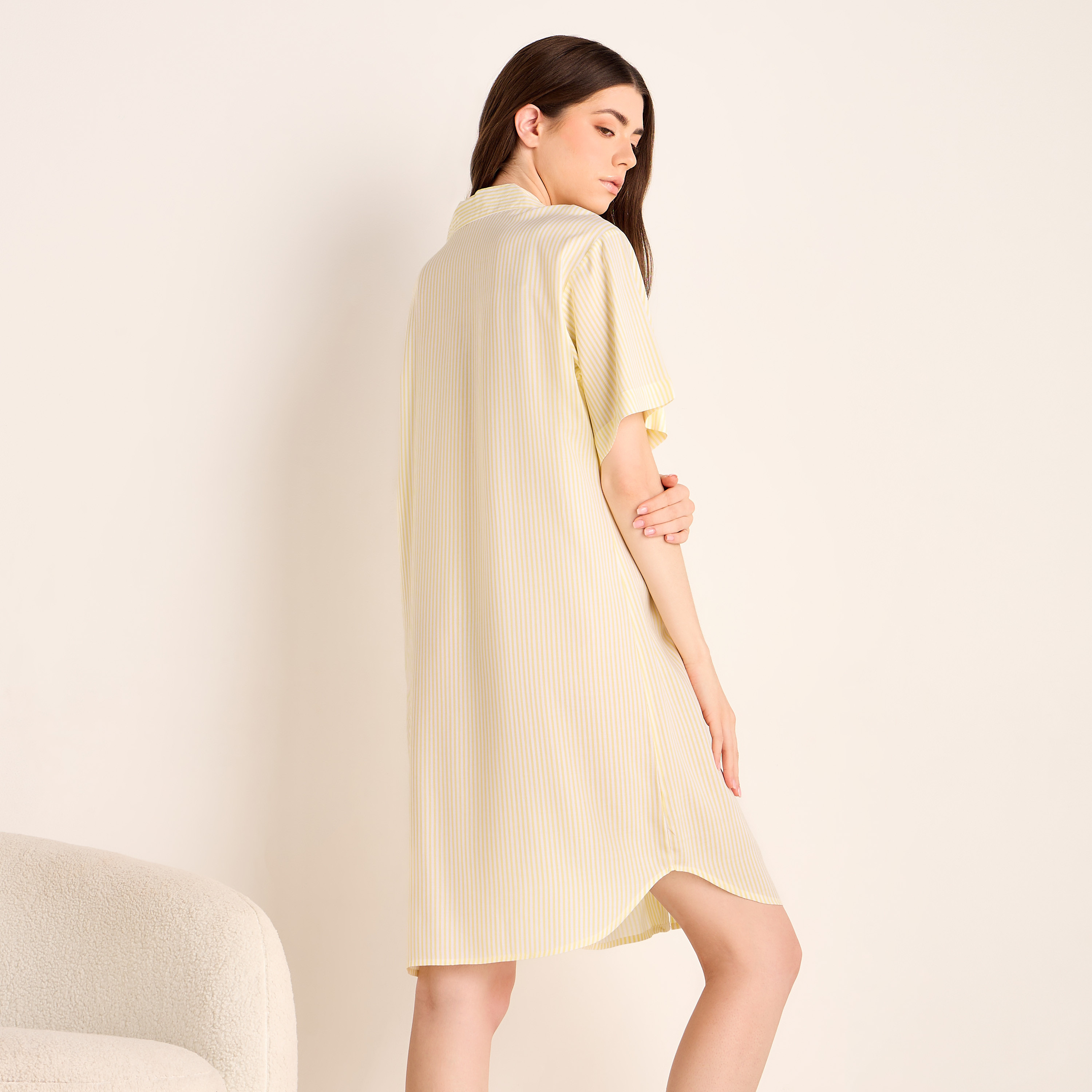 Striped Notch Collar Viscose Sleepshirt-women-clothing-nightwear-nighties-image-3