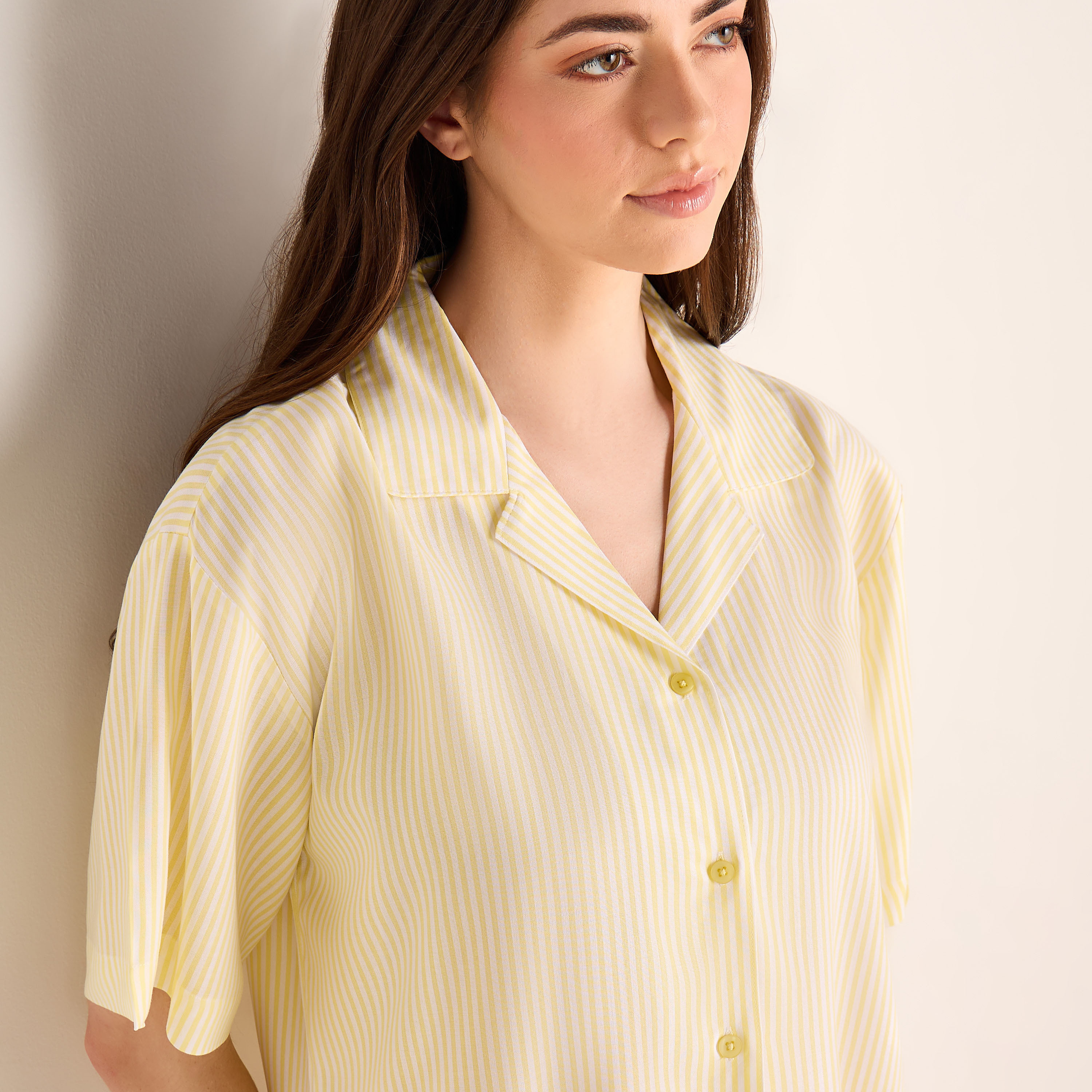 Striped Notch Collar Viscose Sleepshirt-women-clothing-nightwear-nighties-image-4
