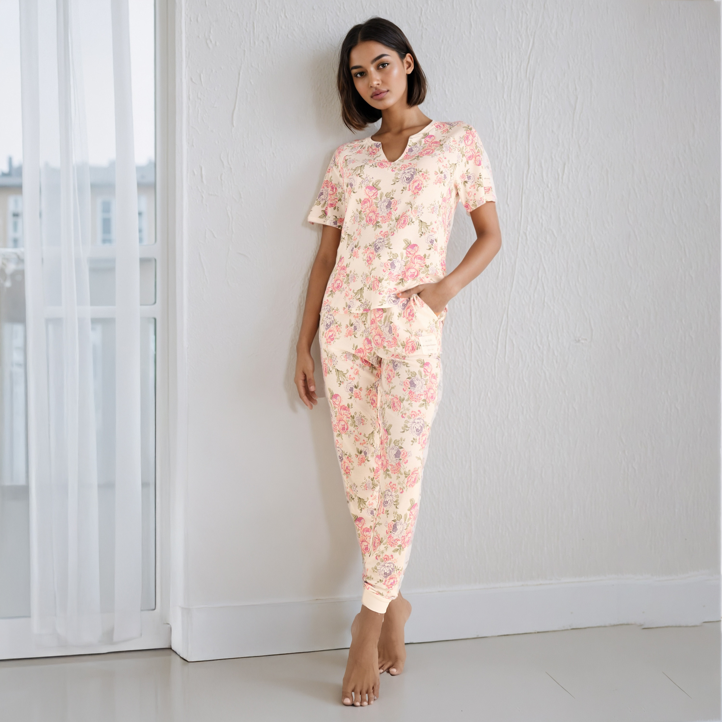 طقم بيجاما بطبعات زهرية-women-clothing-nightwear-pyjamas-longsets-image-1