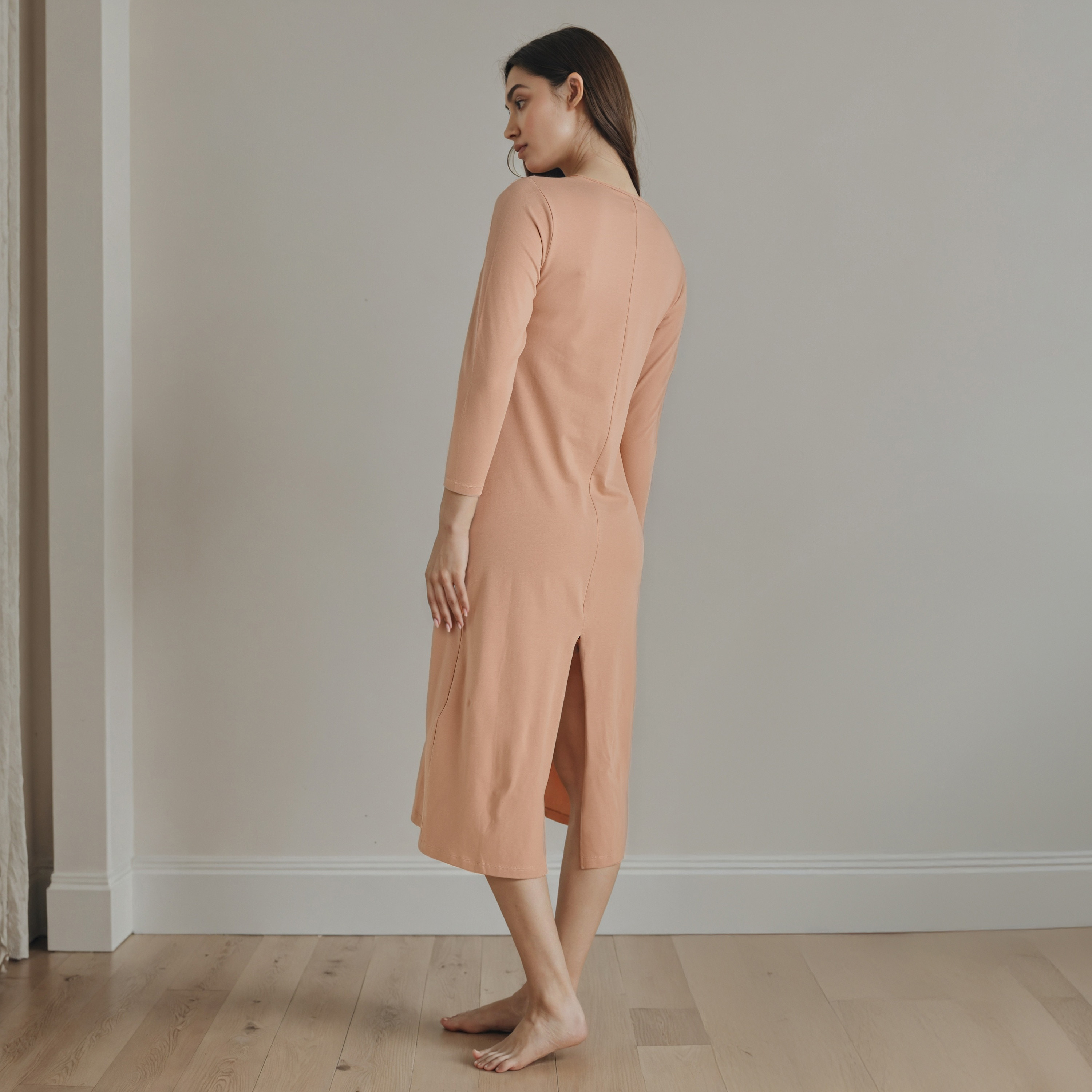 Long Sleeves Night Dress with Back Slit-women-clothing-nightwear-nighties-image-3
