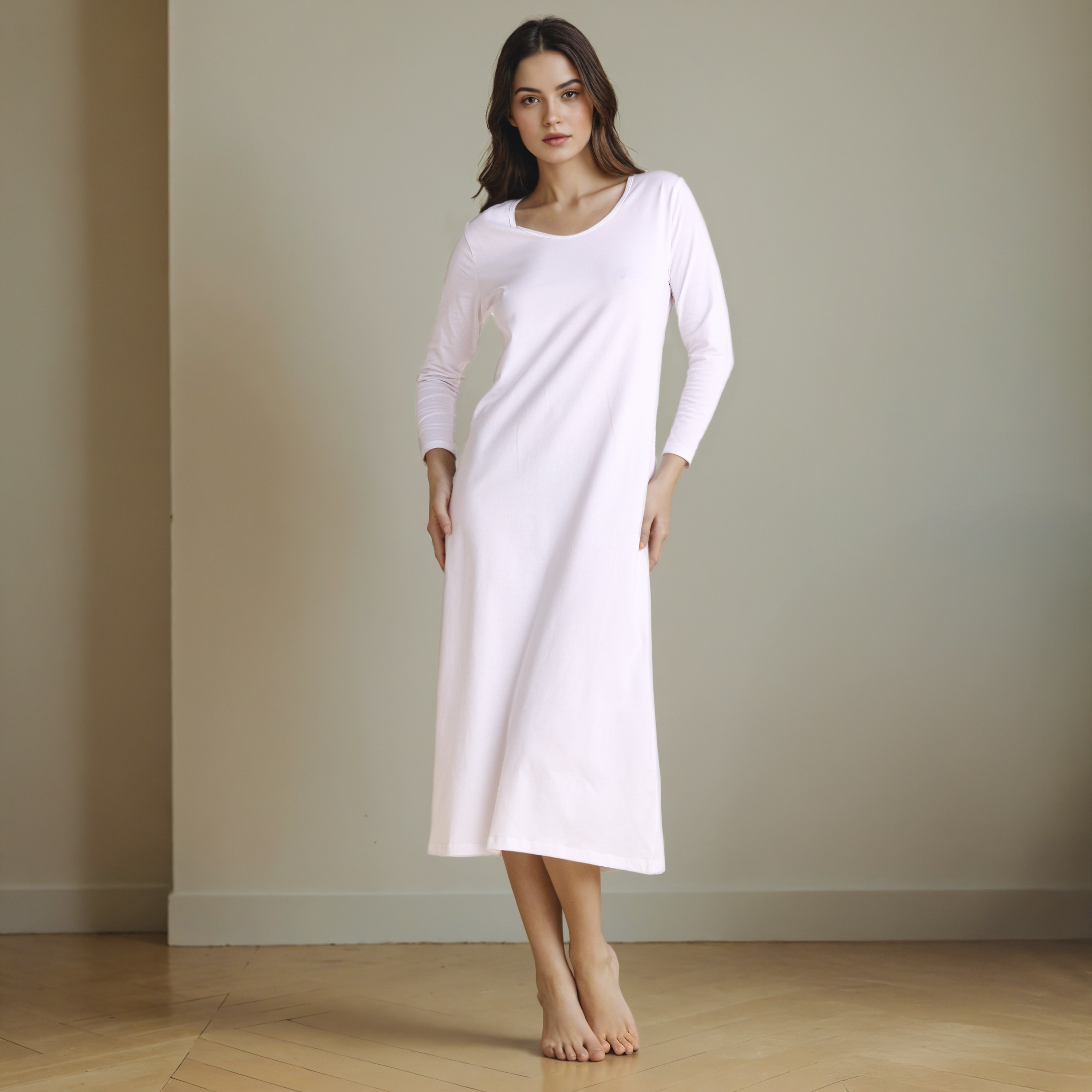 Long Sleeves Night Dress with Back Slit-women-clothing-nightwear-nighties-image-2