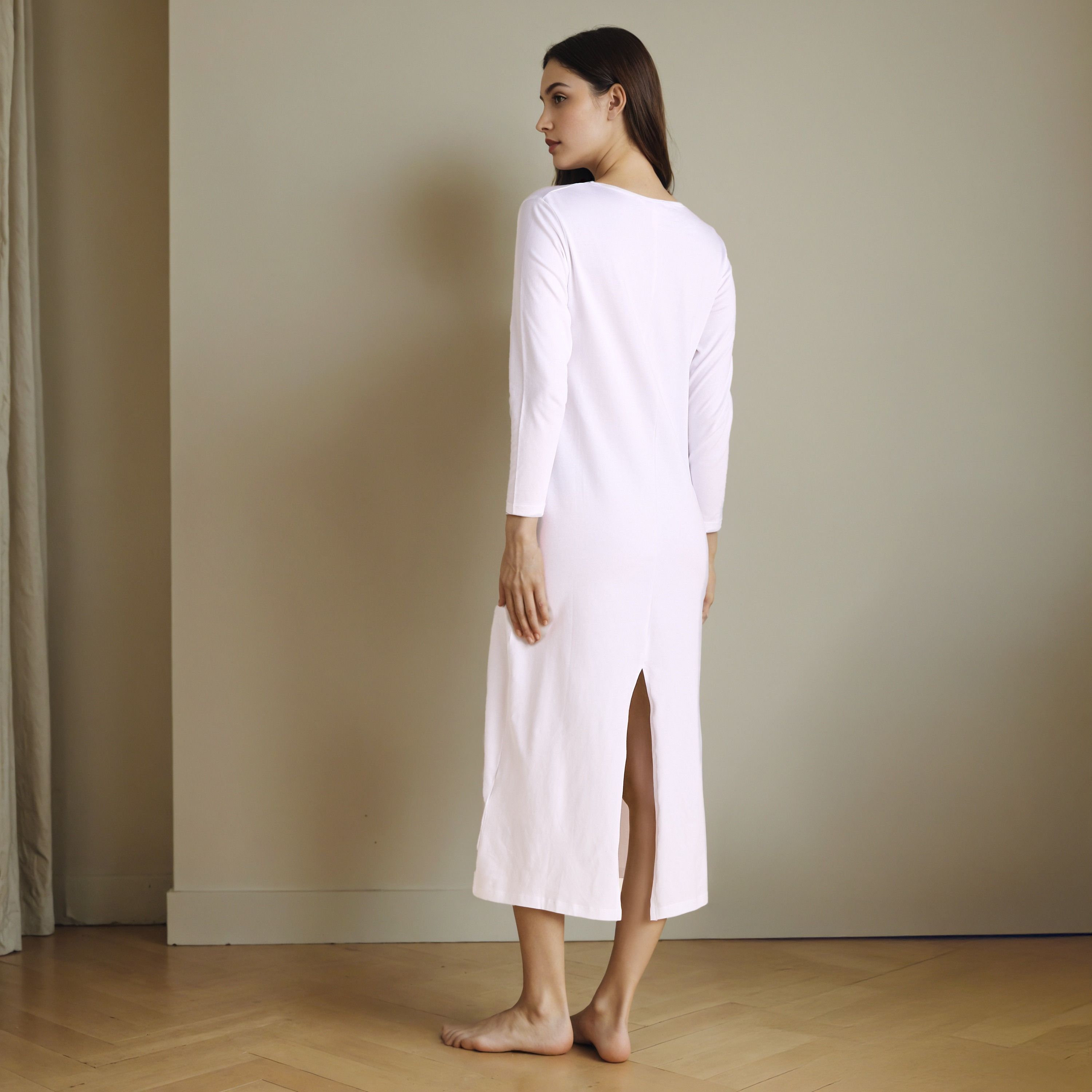 Long Sleeves Night Dress with Back Slit-women-clothing-nightwear-nighties-image-3