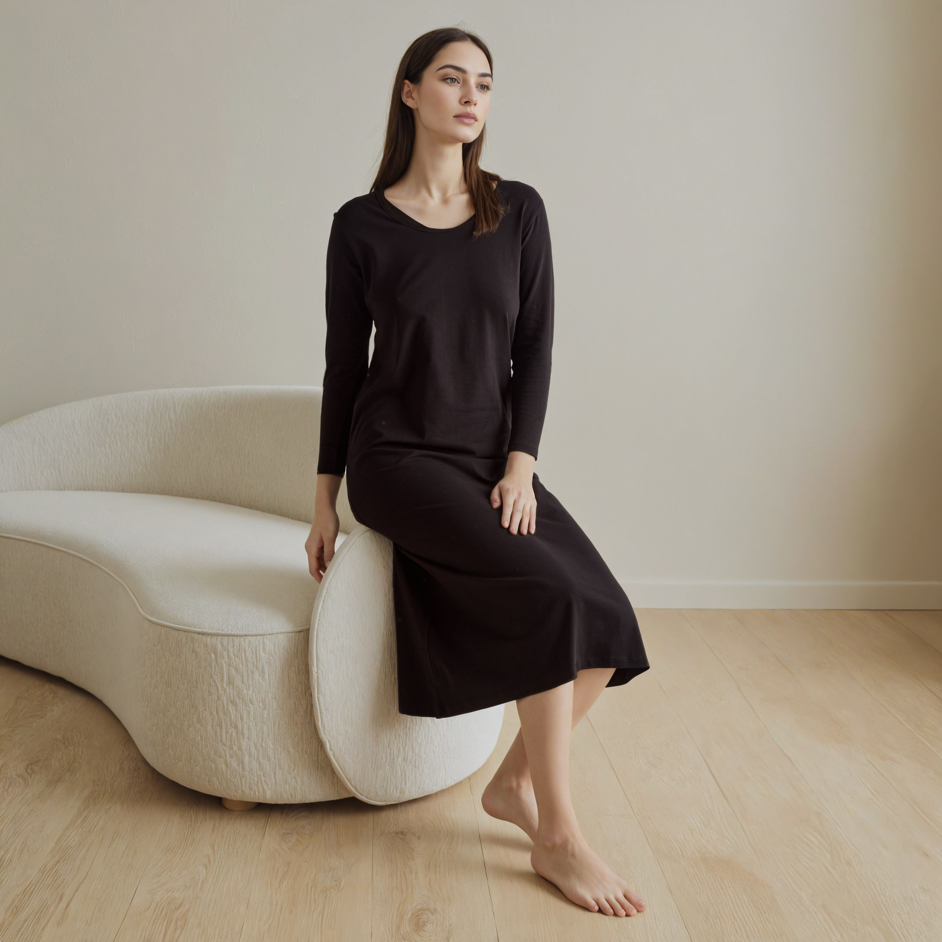 Long Sleeves Night Dress with Back Slit-women-clothing-nightwear-nighties-image-4