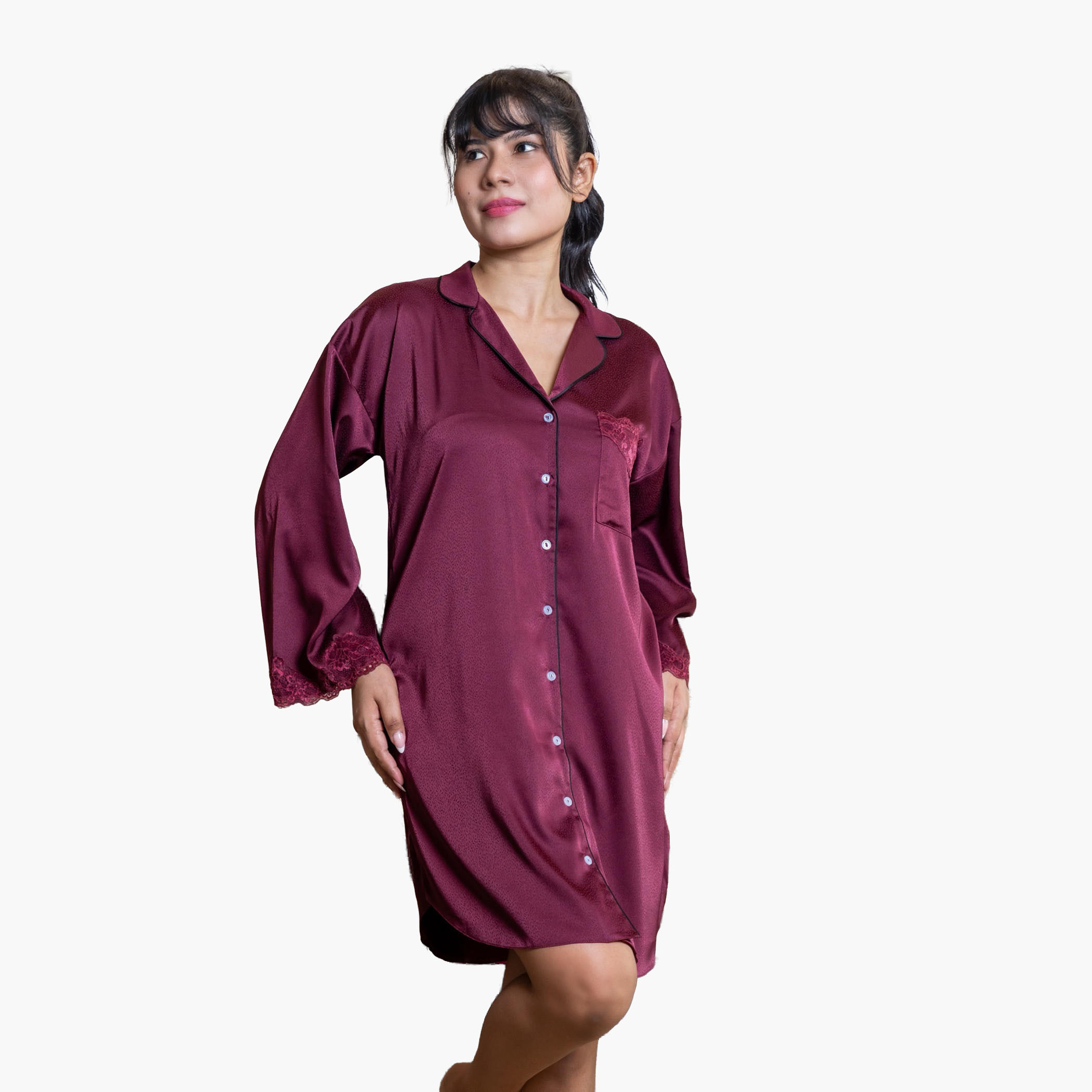 Aadaraya Nighty Short Notch Collar-women-clothing-nightwear-nighties-image-1
