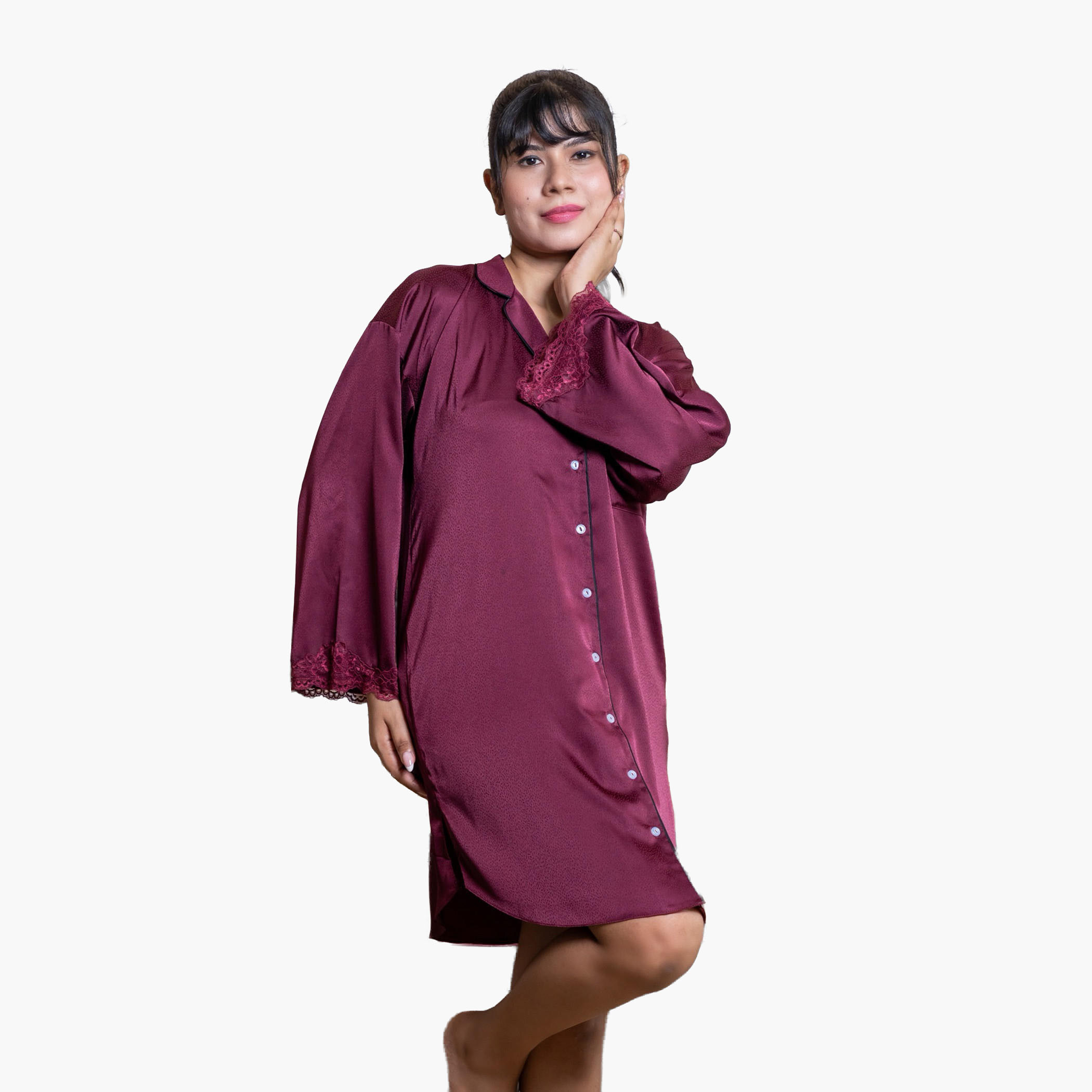 Aadaraya Nighty Short Notch Collar-women-clothing-nightwear-nighties-image-4