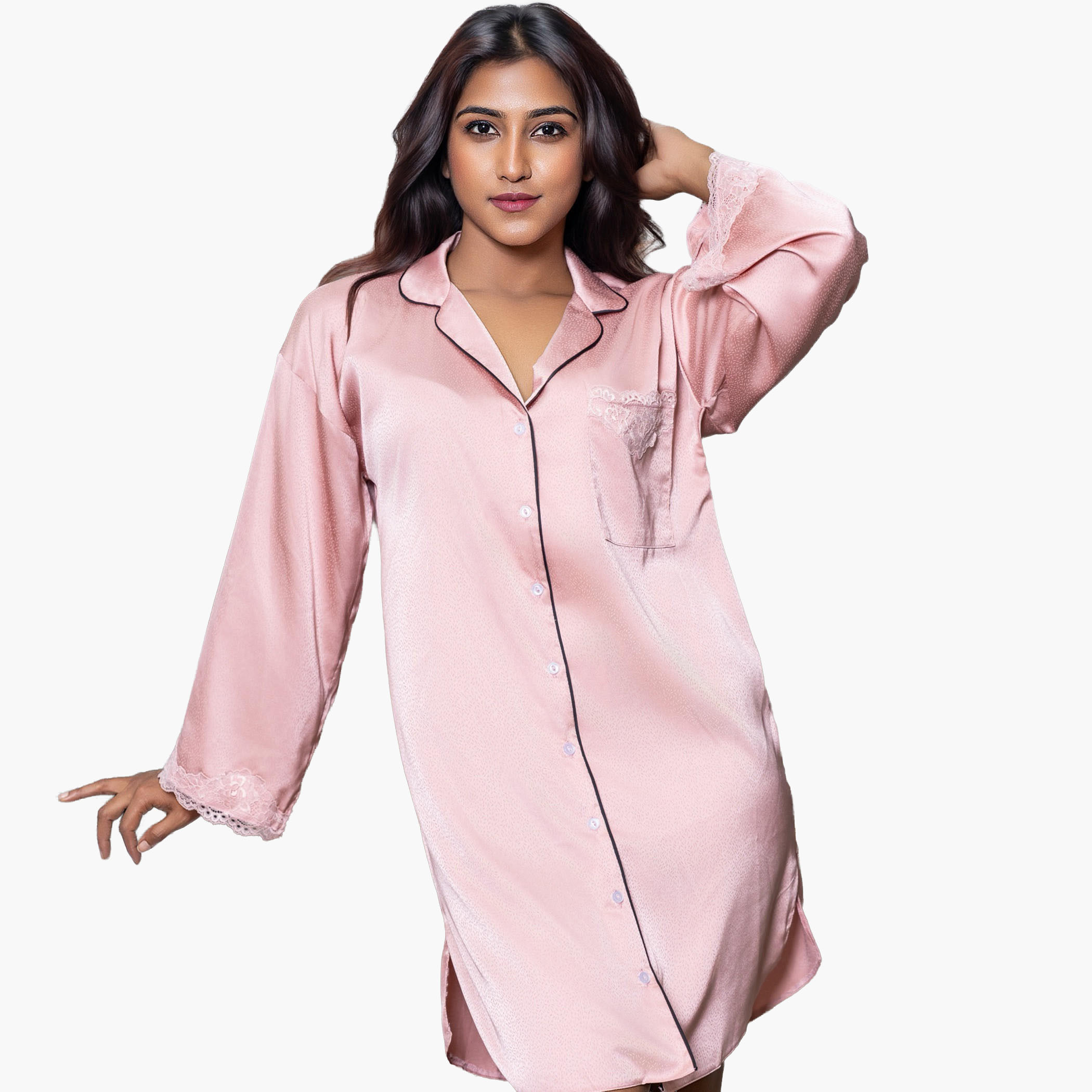 Aadaraya Nighty Short Notch Collar-women-clothing-nightwear-nighties-image-2