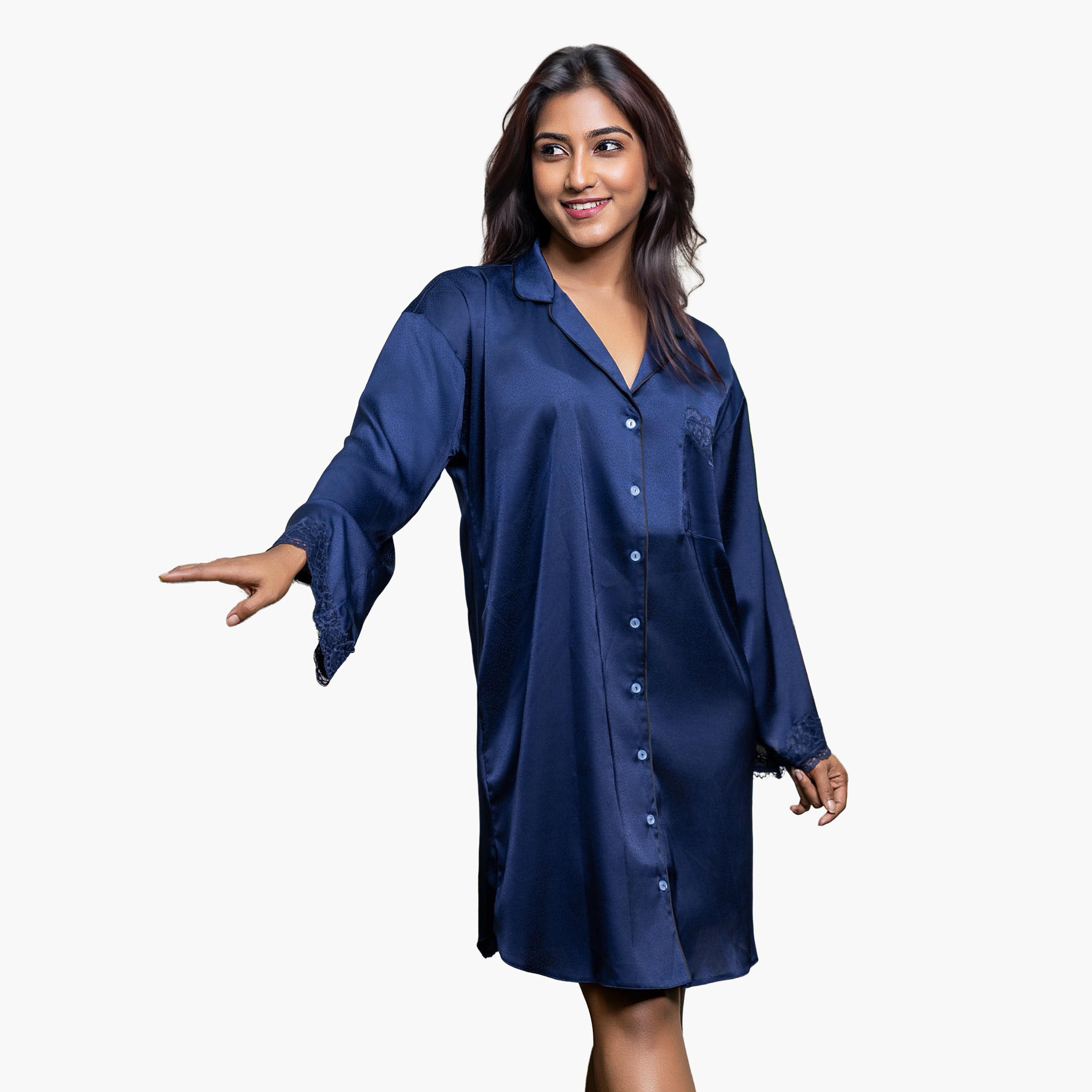 Aadaraya Nighty Short Notch Collar-women-clothing-nightwear-nighties-image-1