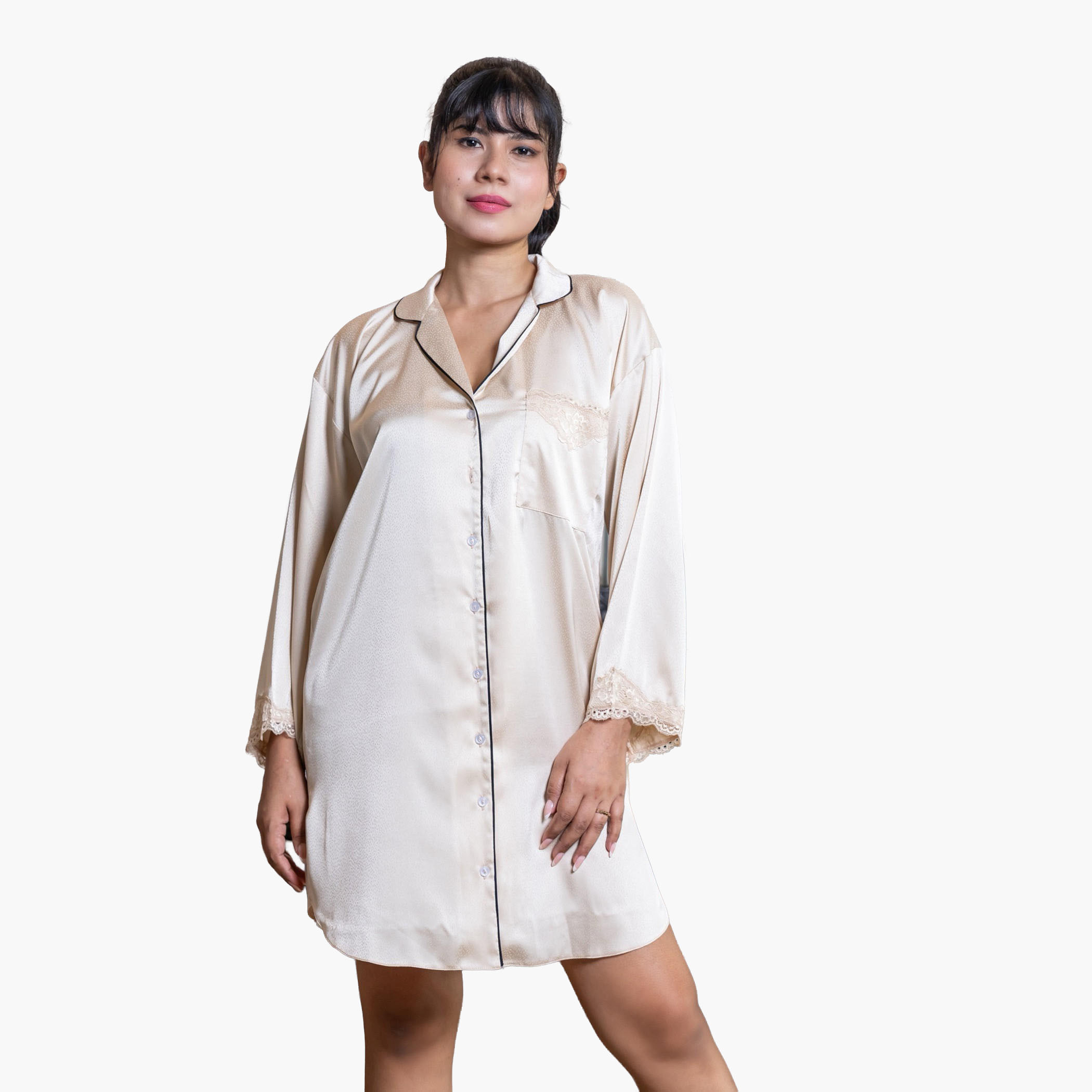 Aadaraya Nighty Short Notch Collar-women-clothing-nightwear-nighties-image-1