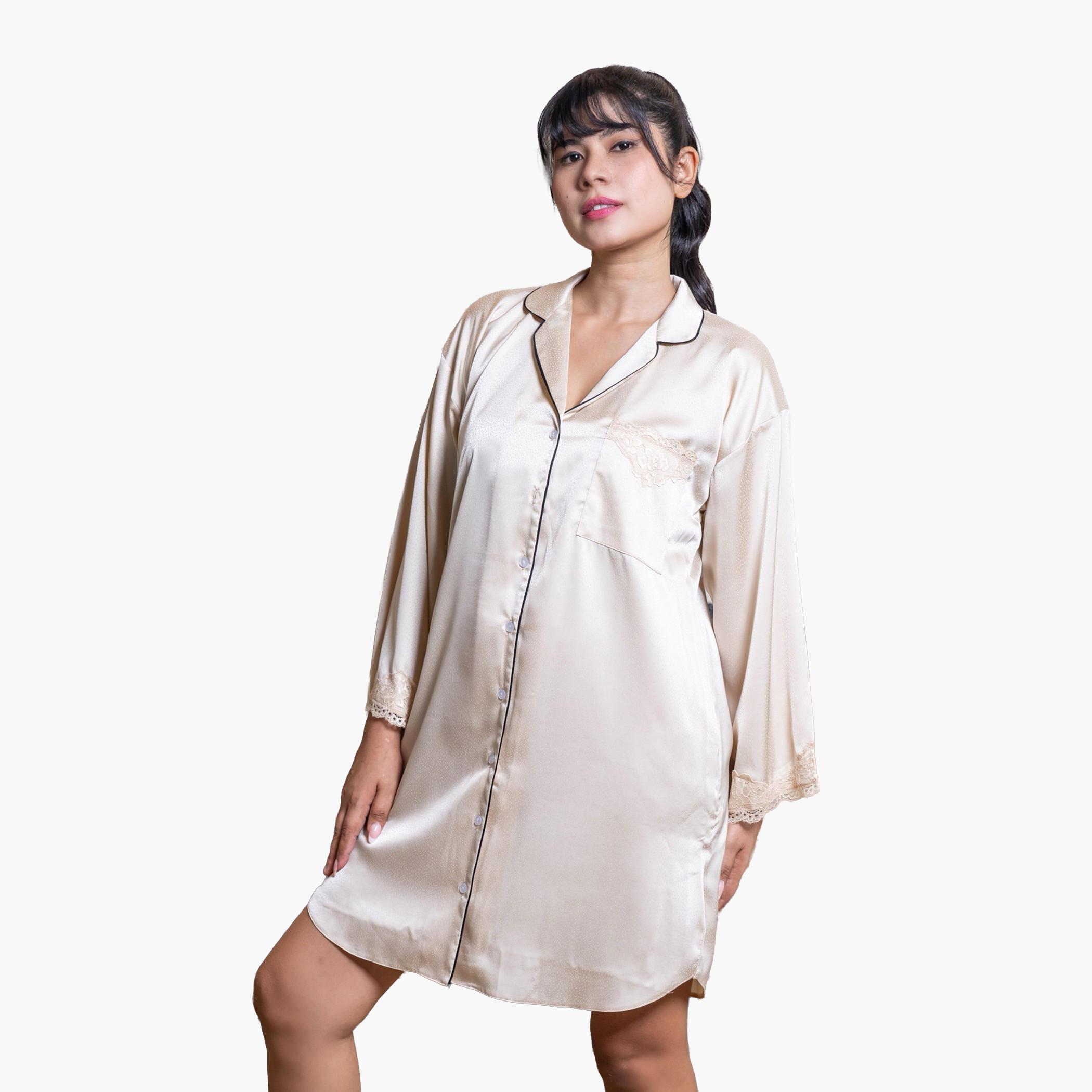 Aadaraya Nighty Short Notch Collar-women-clothing-nightwear-nighties-image-2