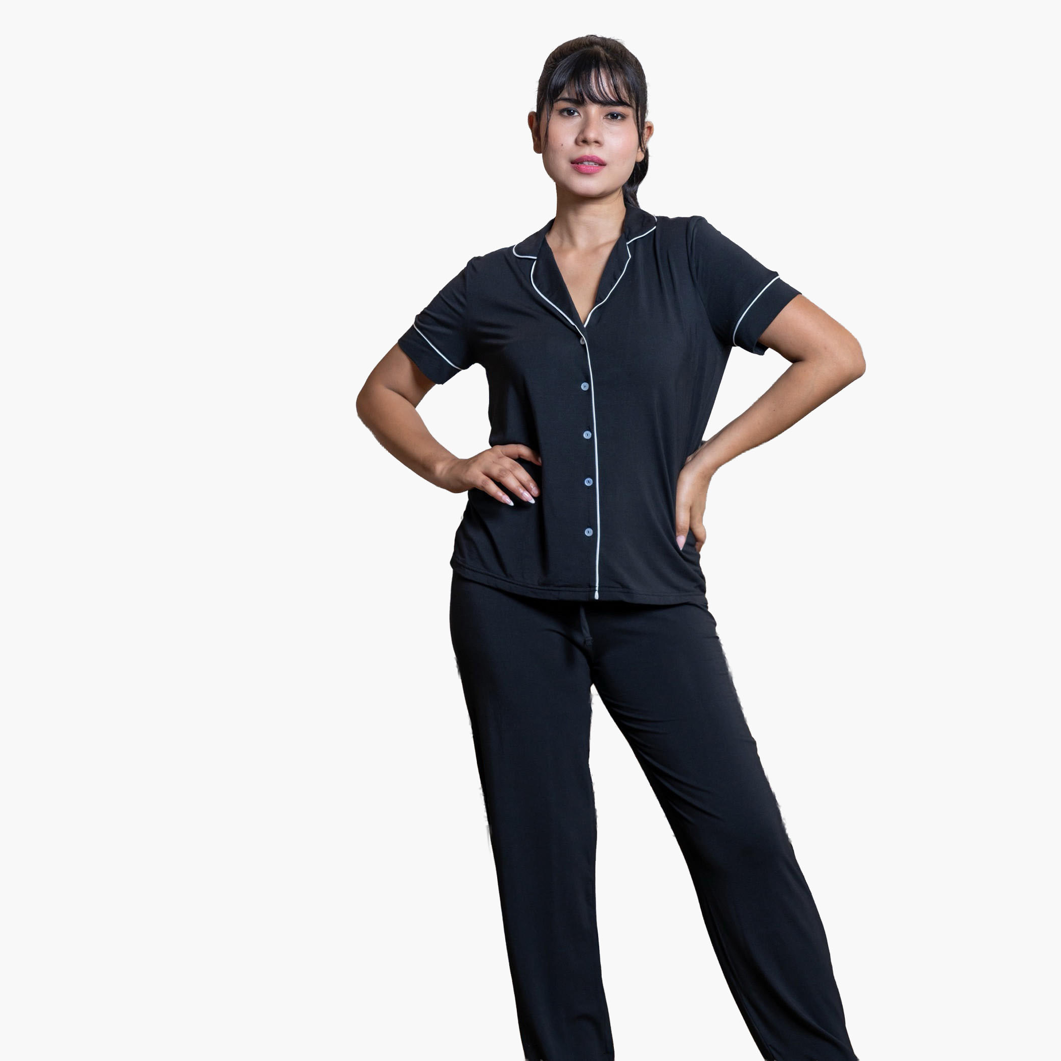 Aadaraya Pyjama Set Shirt and Pants Rayon-women-clothing-nightwear-pyjamas-longsets-image-1