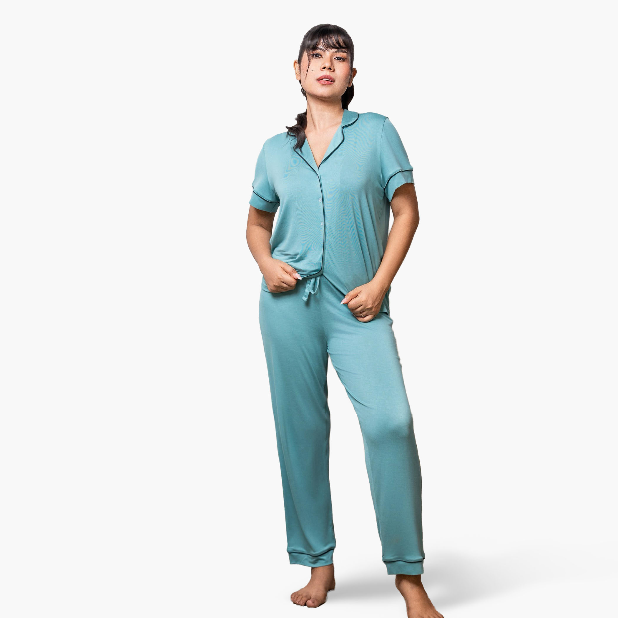 Aadaraya Pyjama Set Shirt and Pants Rayon-women-clothing-nightwear-pyjamas-longsets-image-1