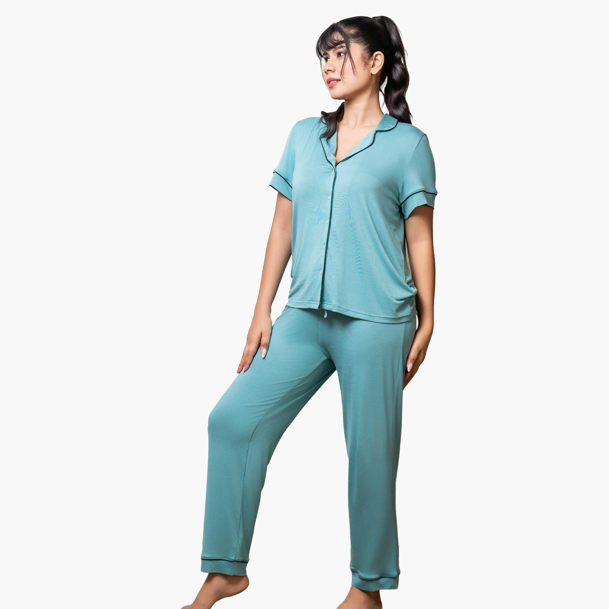 Aadaraya Pyjama Set Shirt and Pants Rayon-women-clothing-nightwear-pyjamas-longsets-image-2