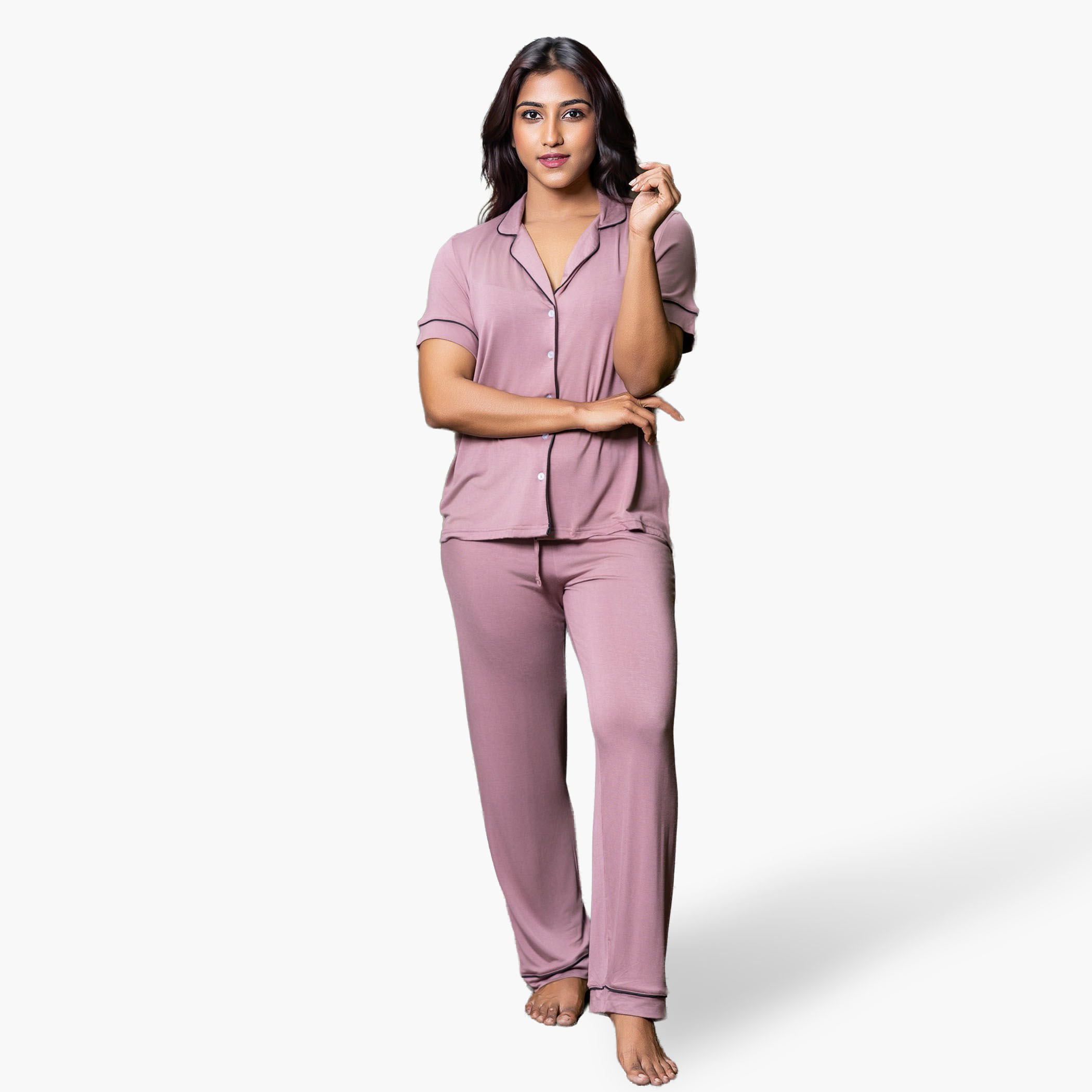 Aadaraya Pyjama Set Shirt and Pants Rayon-women-clothing-nightwear-pyjamas-longsets-image-1